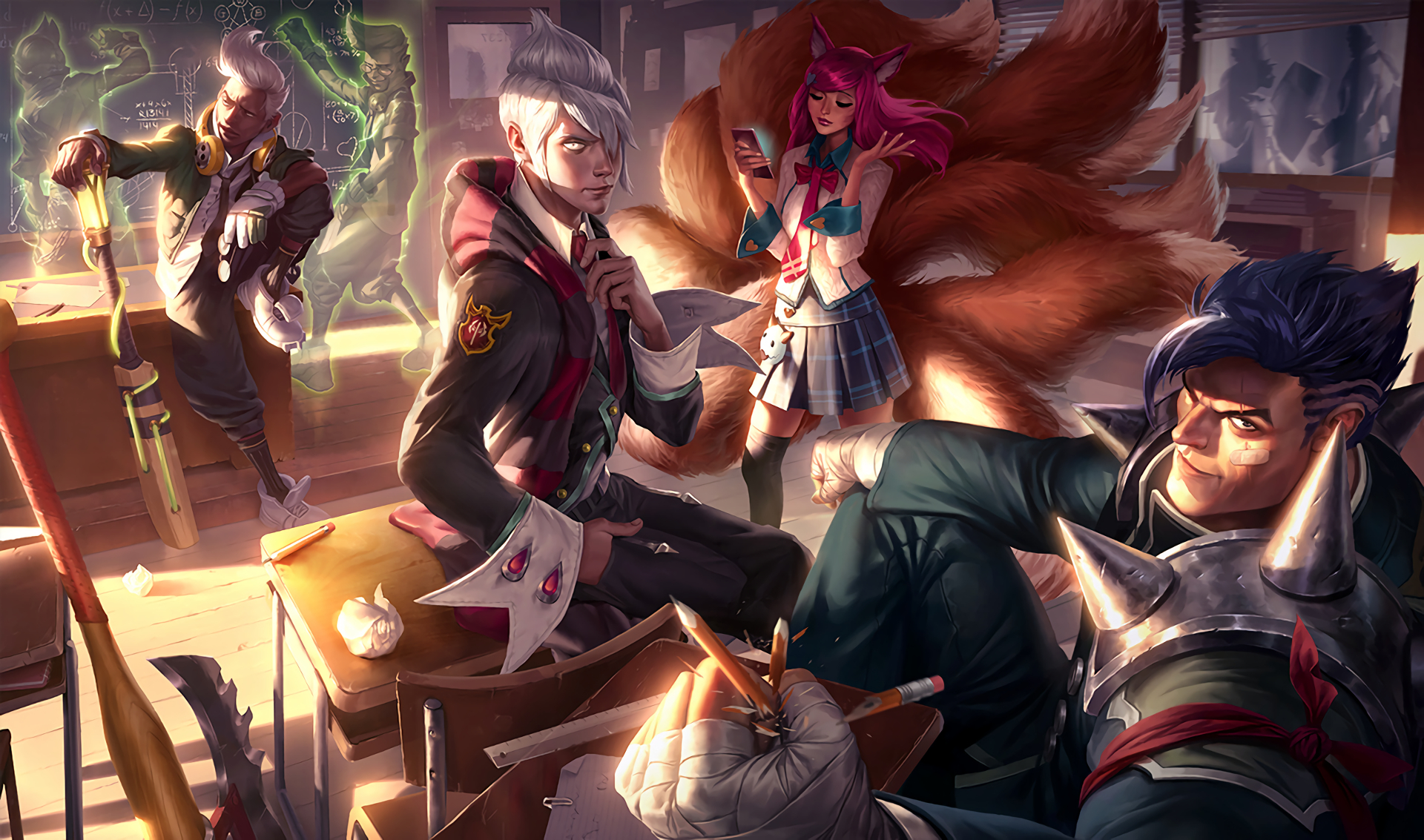 Ahri and students in a classroom from League of Legends HD Wallpaper