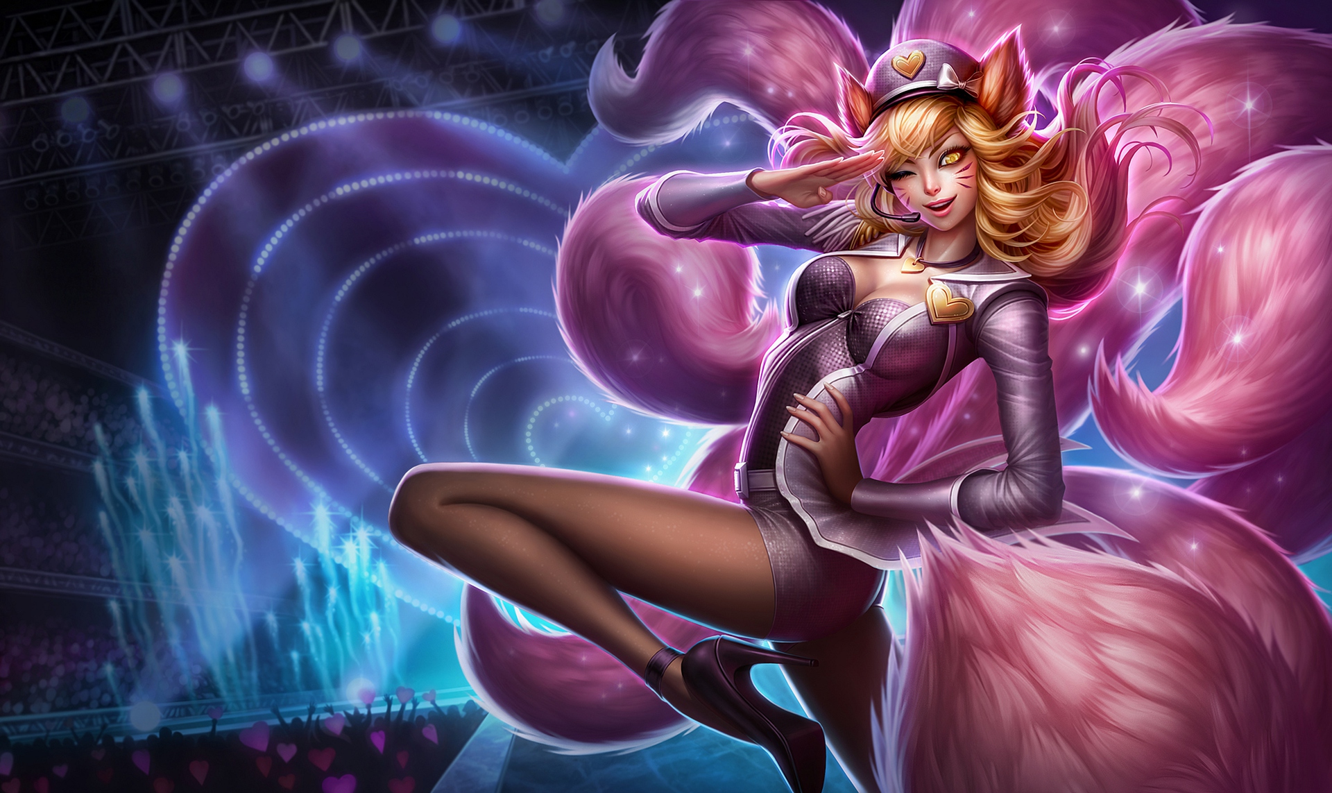 Ahri from League of Legends performing on stage HD Wallpaper