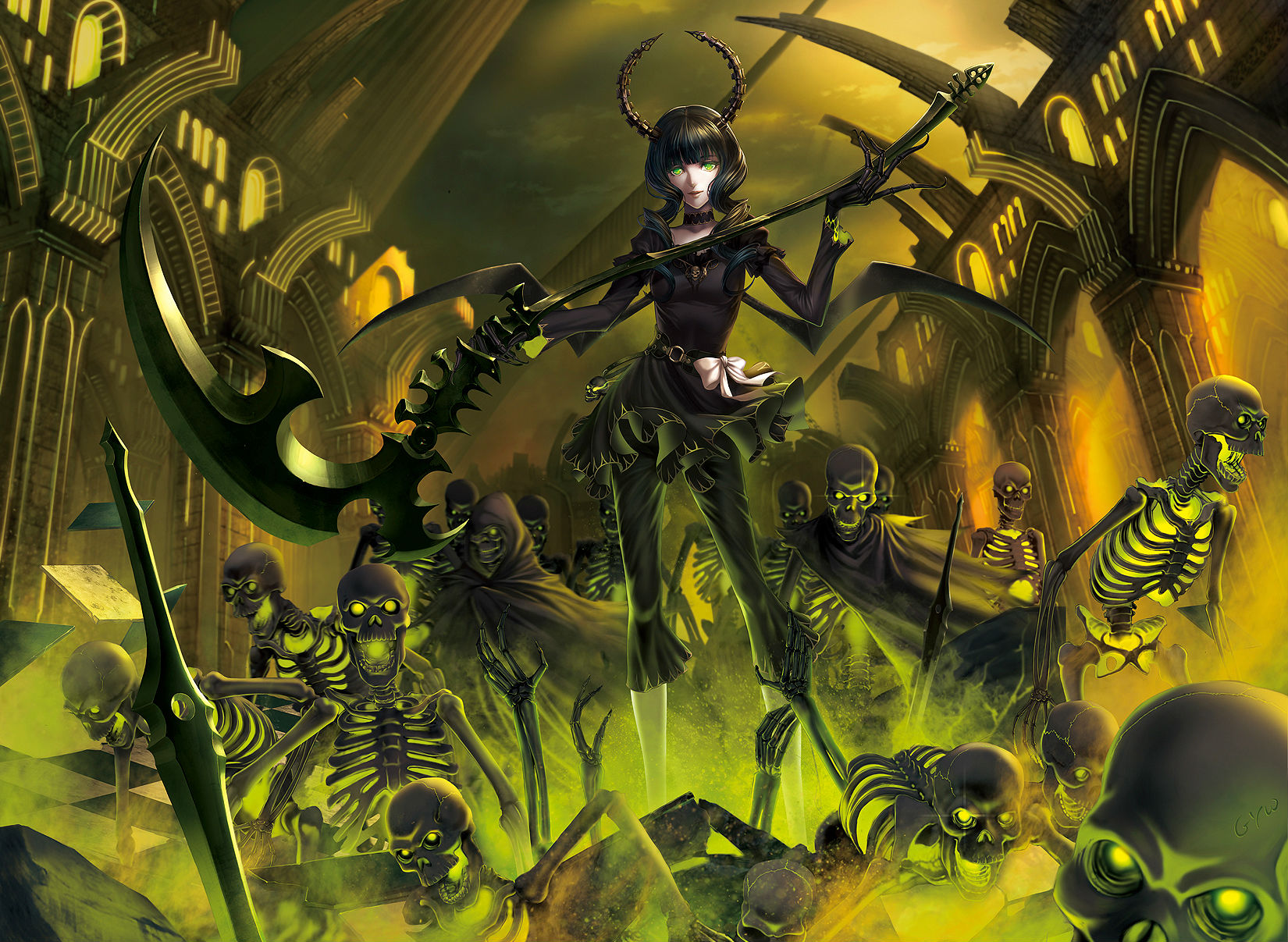 Dead Master with Skeletons and Scythes HD Wallpaper