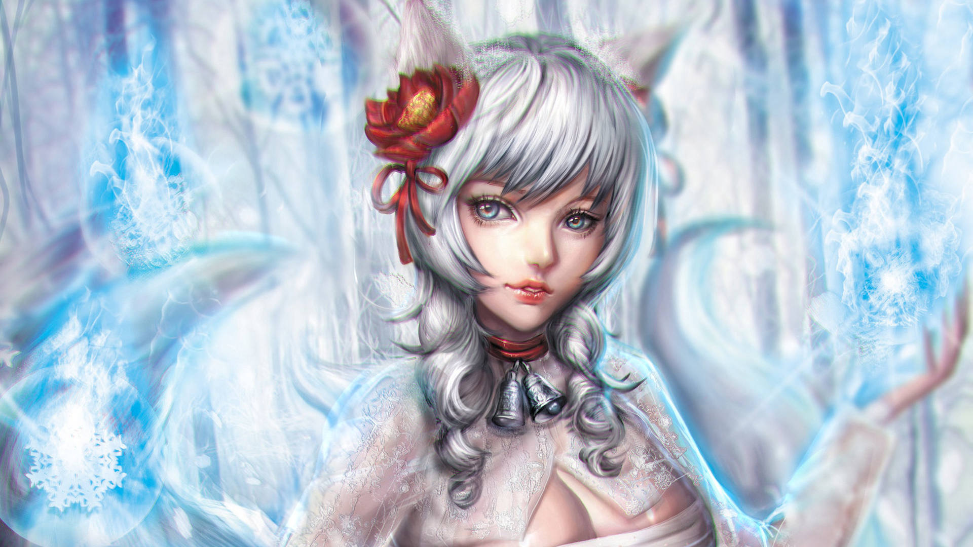 Ahri from League of Legends with blue magical effects HD Wallpaper