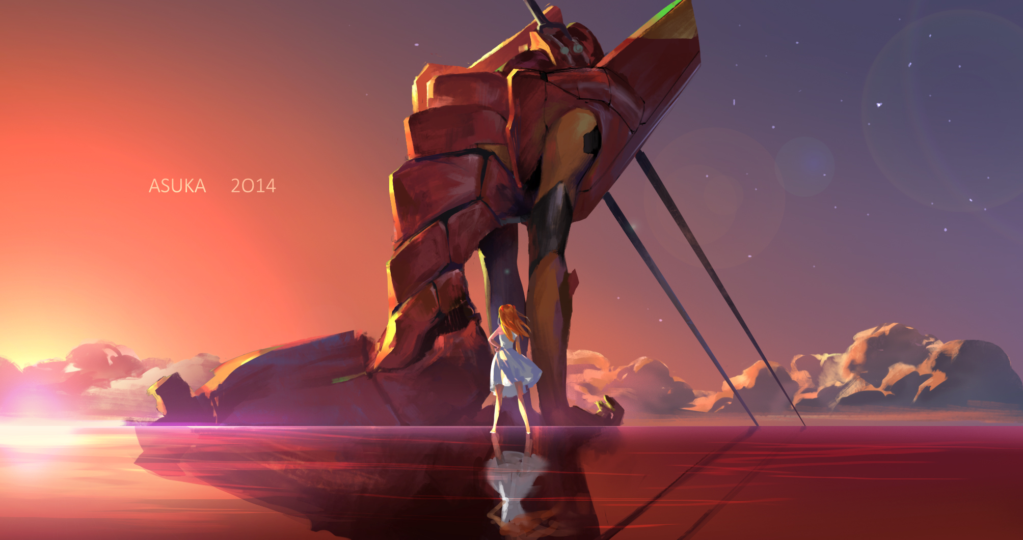Asuka Langley Soryu and Evangelion Unit-02 HD Wallpaper