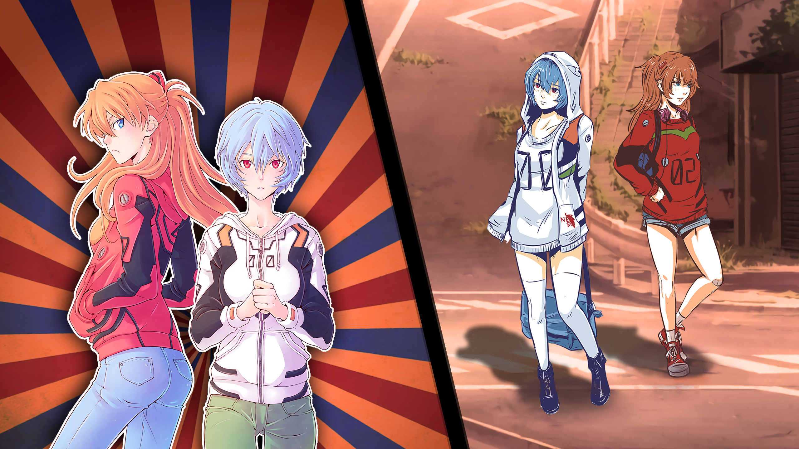 Asuka Langley Soryu and Rei Ayanami from Neon Genesis Evangelion HD Wallpaper