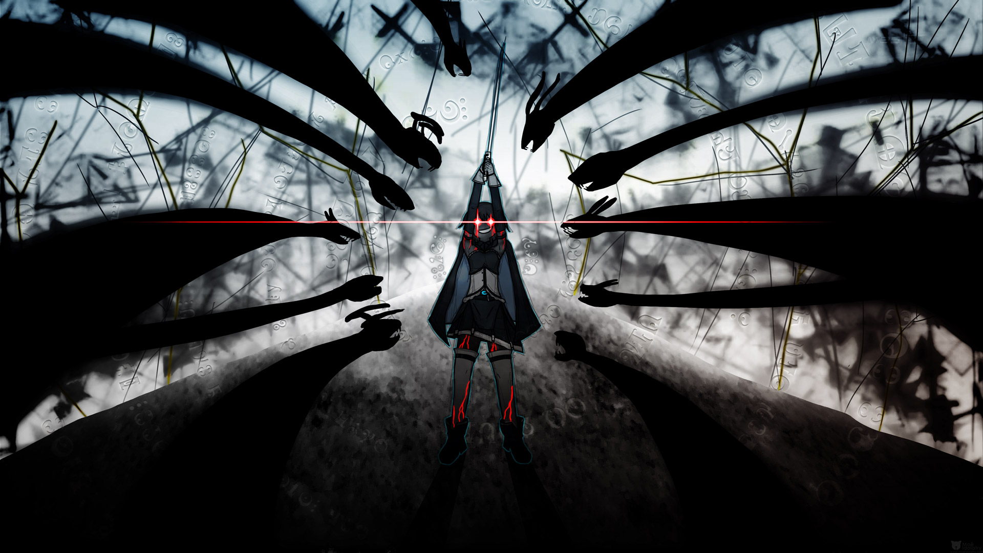 Sayaka Miki surrounded by shadowy hands HD Wallpaper