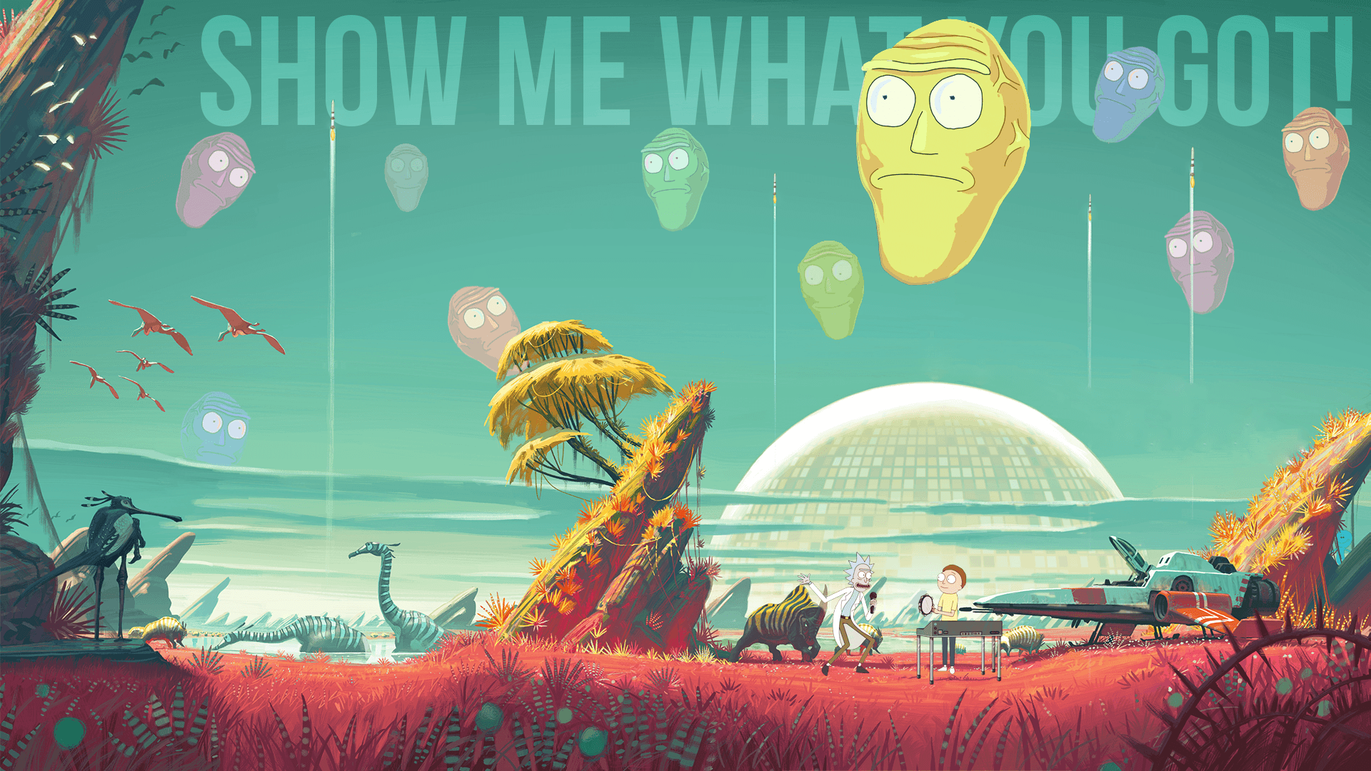 Rick and Morty in an alien landscape HD Wallpaper