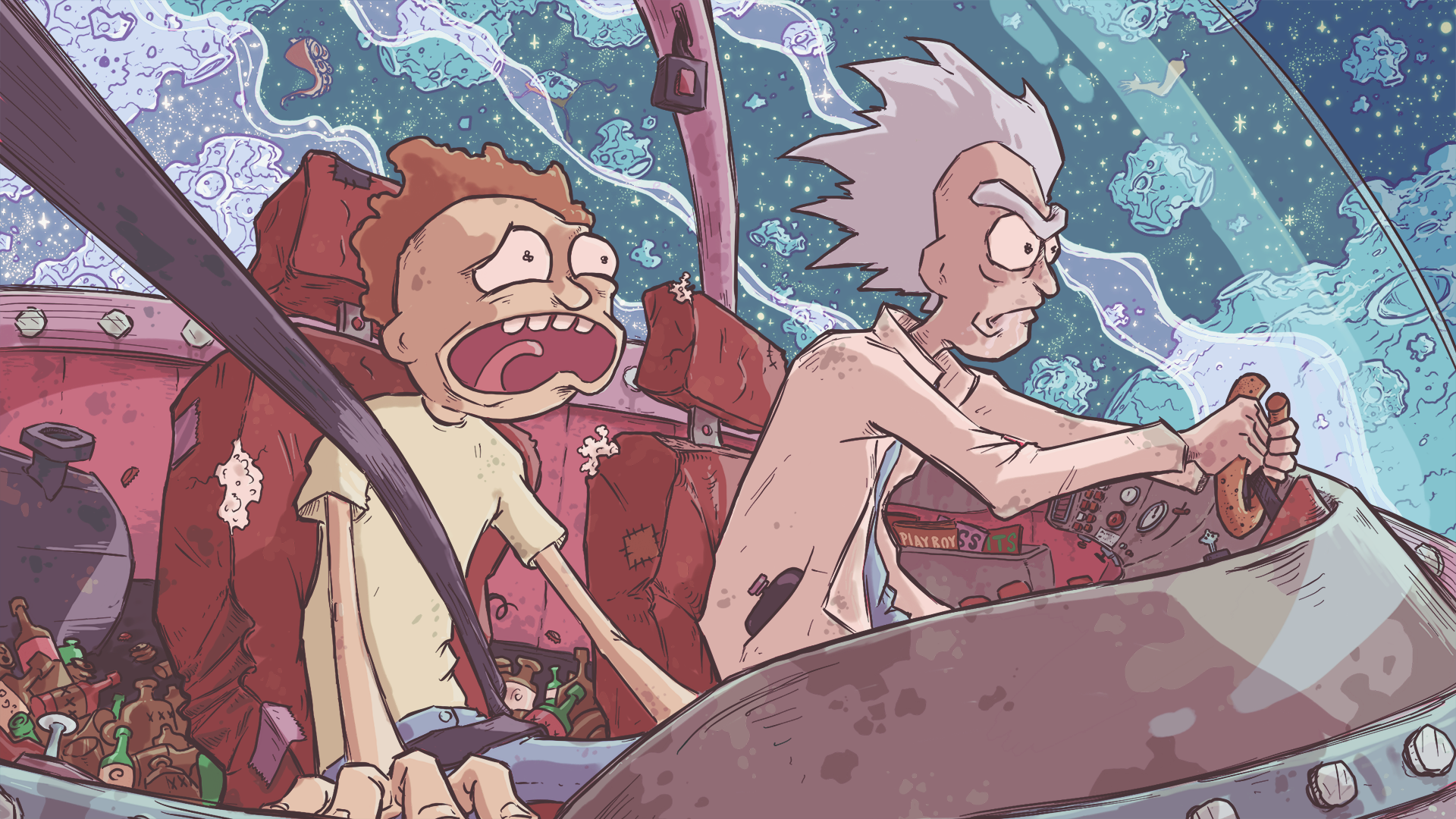 Rick and Morty in a spaceship HD Wallpaper