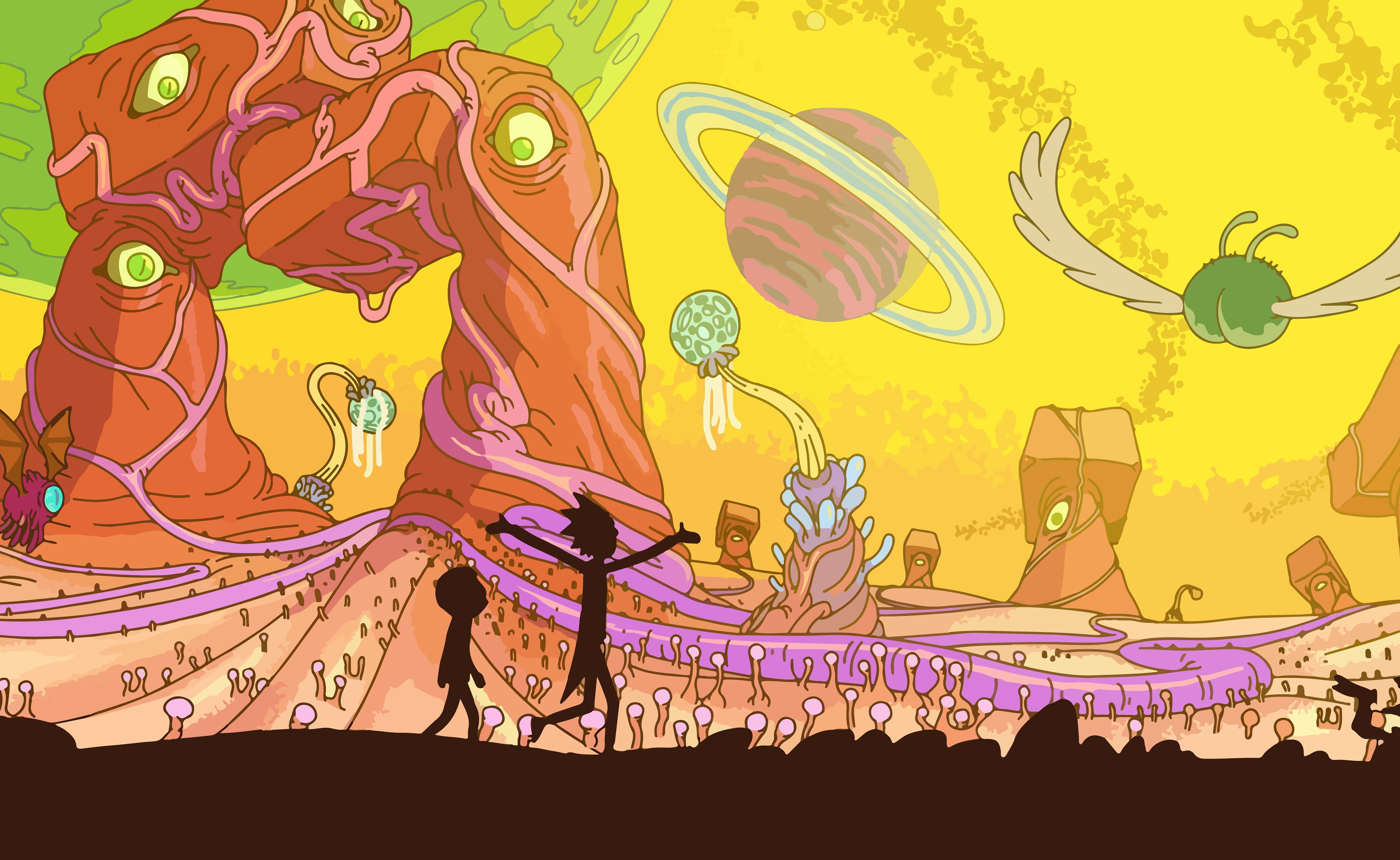 Rick and Morty on an alien planet HD Wallpaper