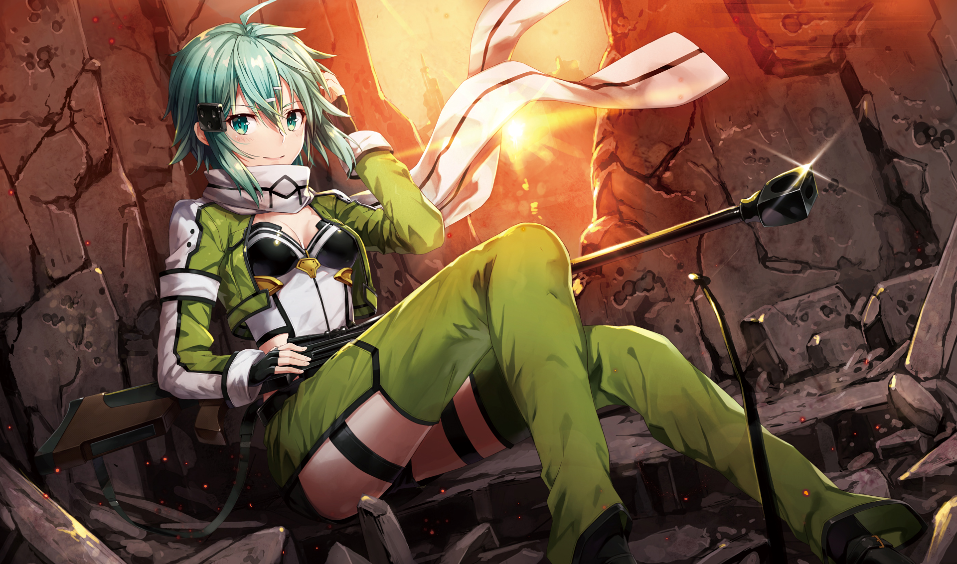 Sinon from Sword Art Online with a rifle HD Wallpaper