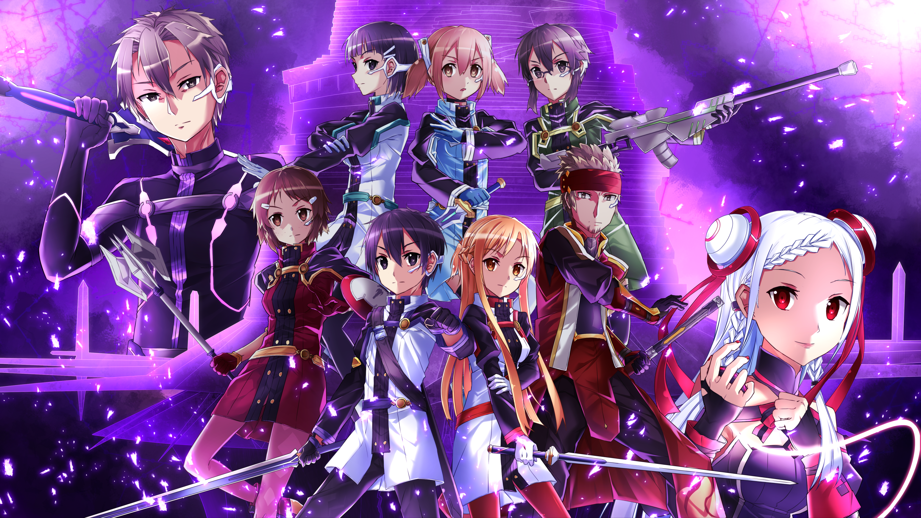 Sword Art Online characters in a purple digital world HD Wallpaper