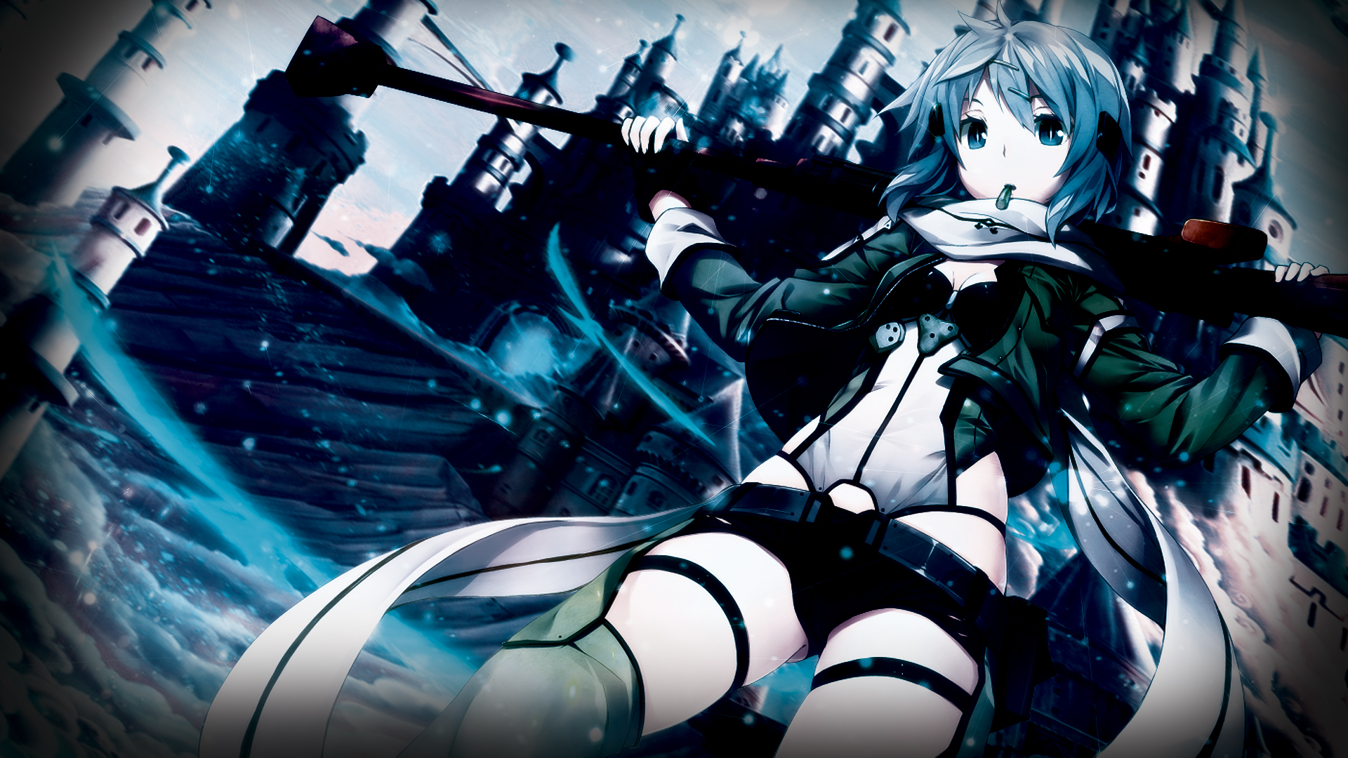 Sinon from Sword Art Online with a sniper rifle HD Wallpaper
