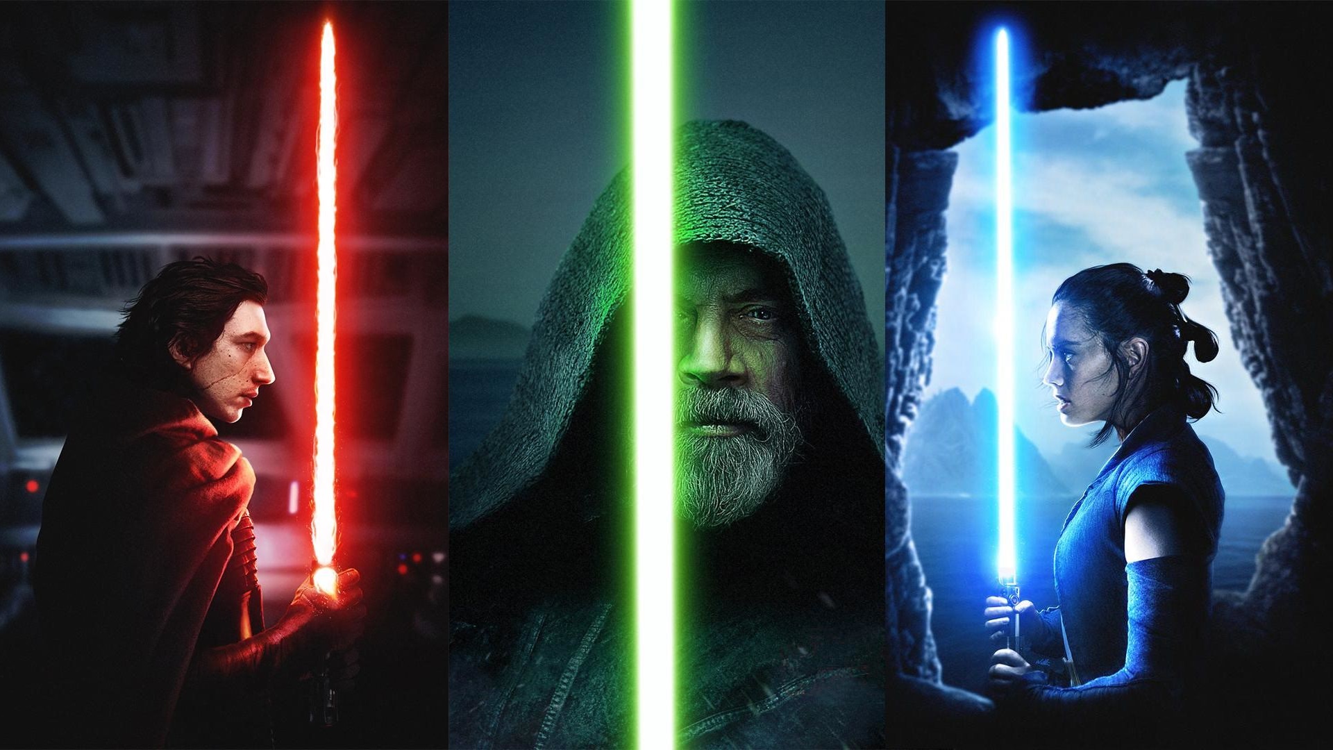 Kylo Ren, Luke Skywalker, and Rey from Star Wars HD Wallpaper