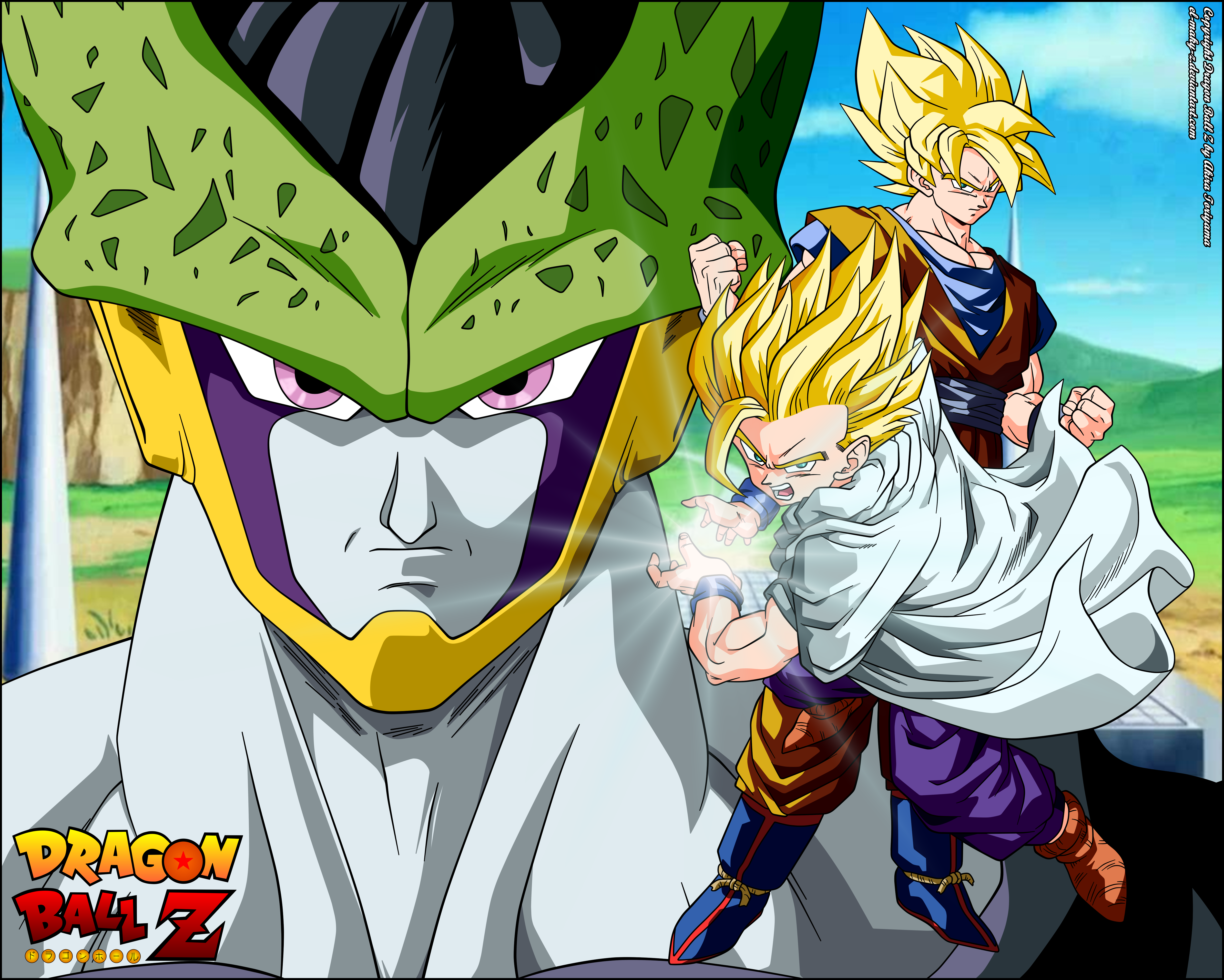 Cell, Gohan, and Goku from Dragon Ball Z HD Wallpaper