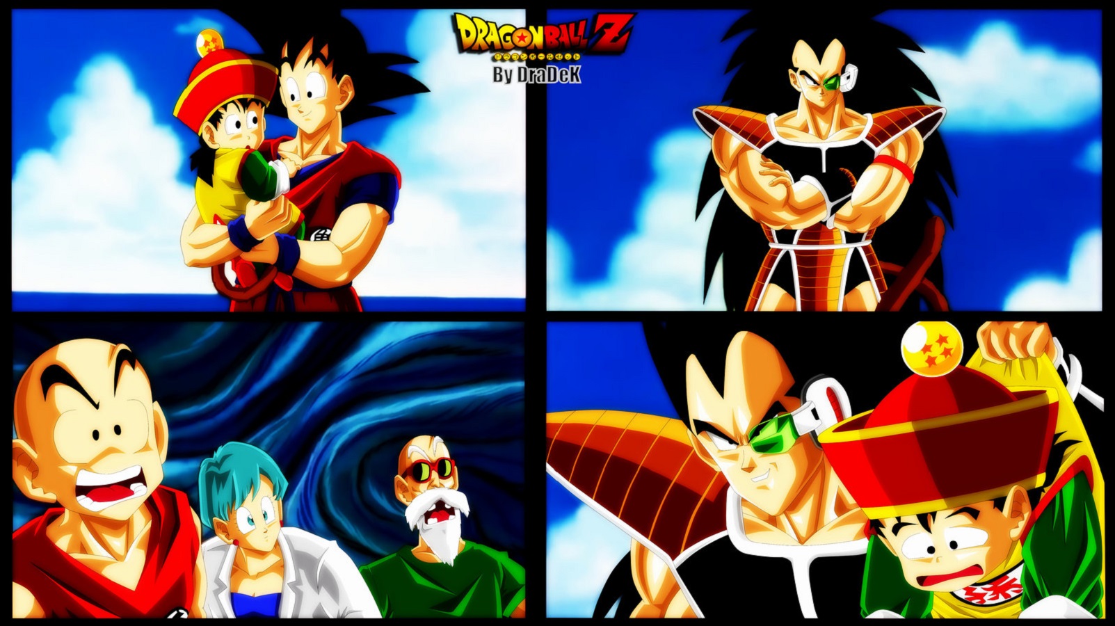 Goku and Gohan from Dragon Ball Z with Raditz and others HD Wallpaper