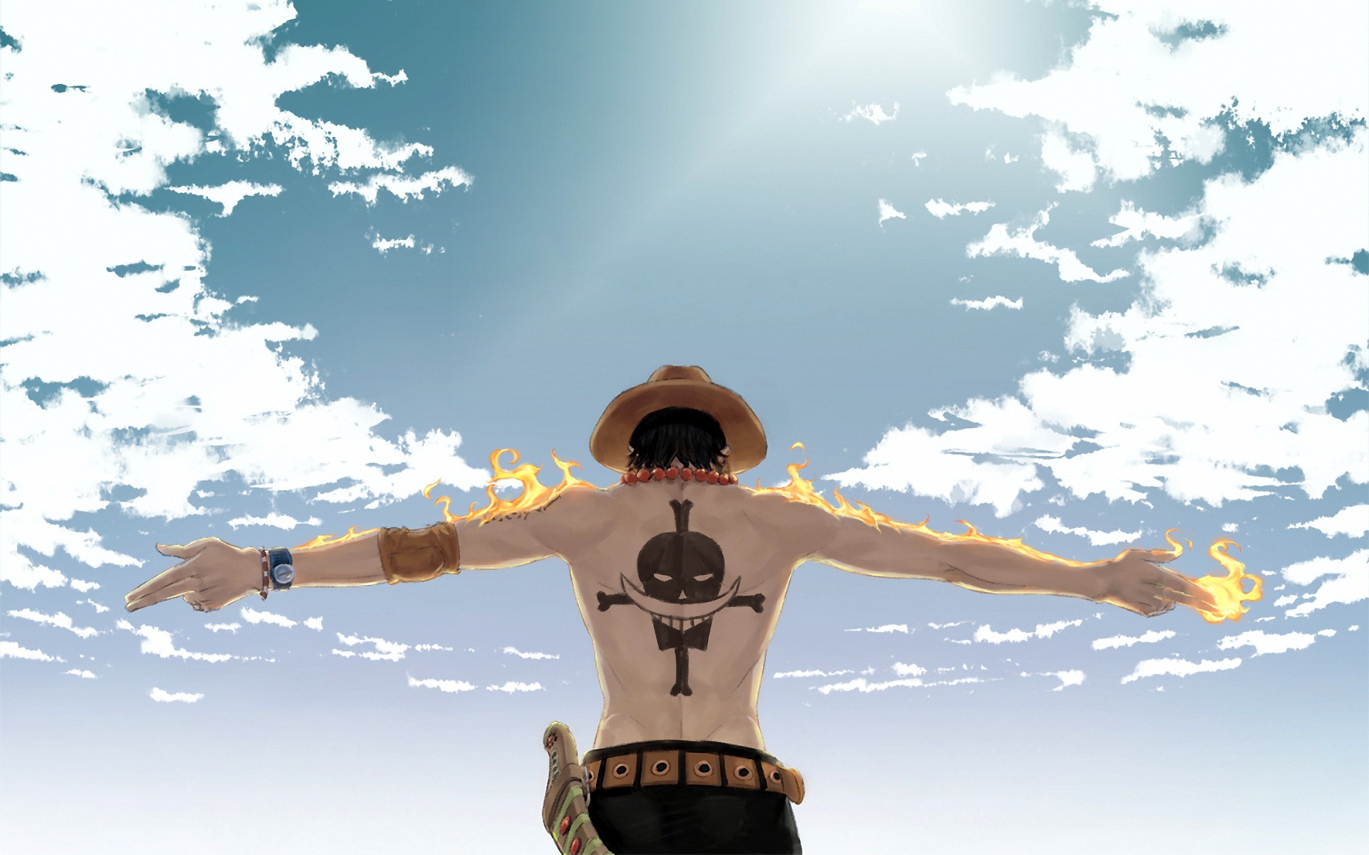 Portgas D. Ace with Flames and Tattooed Back HD Wallpaper