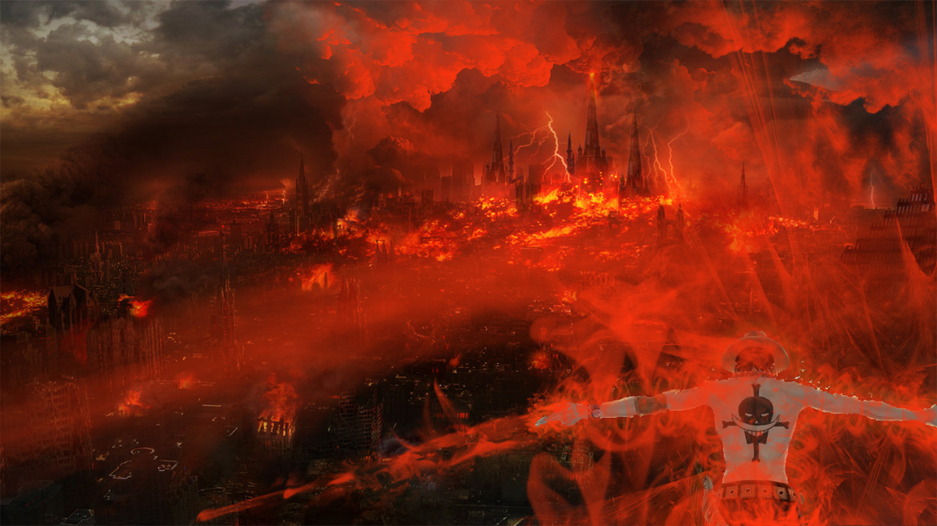Portgas D. Ace in a fiery landscape HD Wallpaper