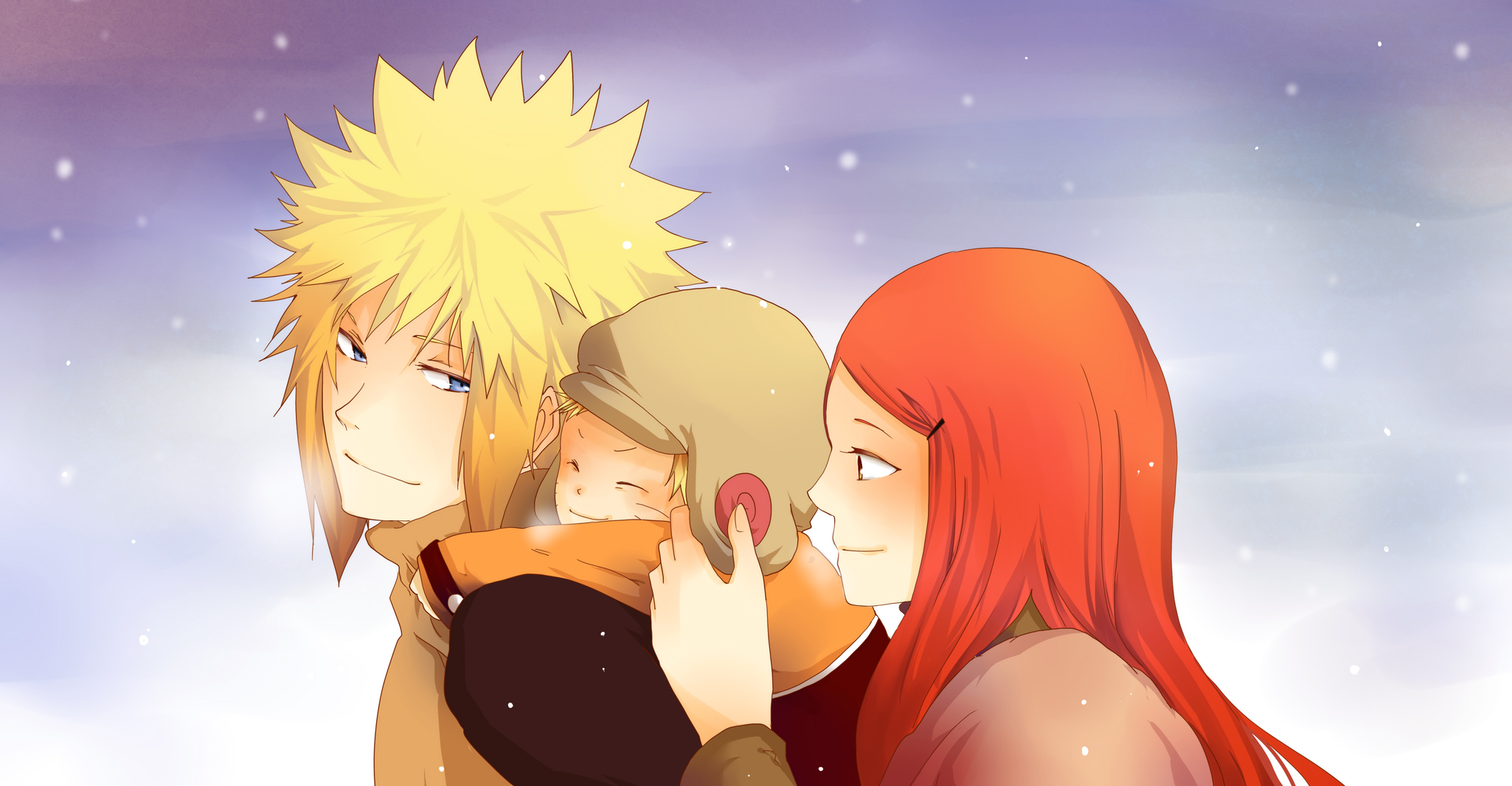 Minato Namikaze and family in snow HD Wallpaper