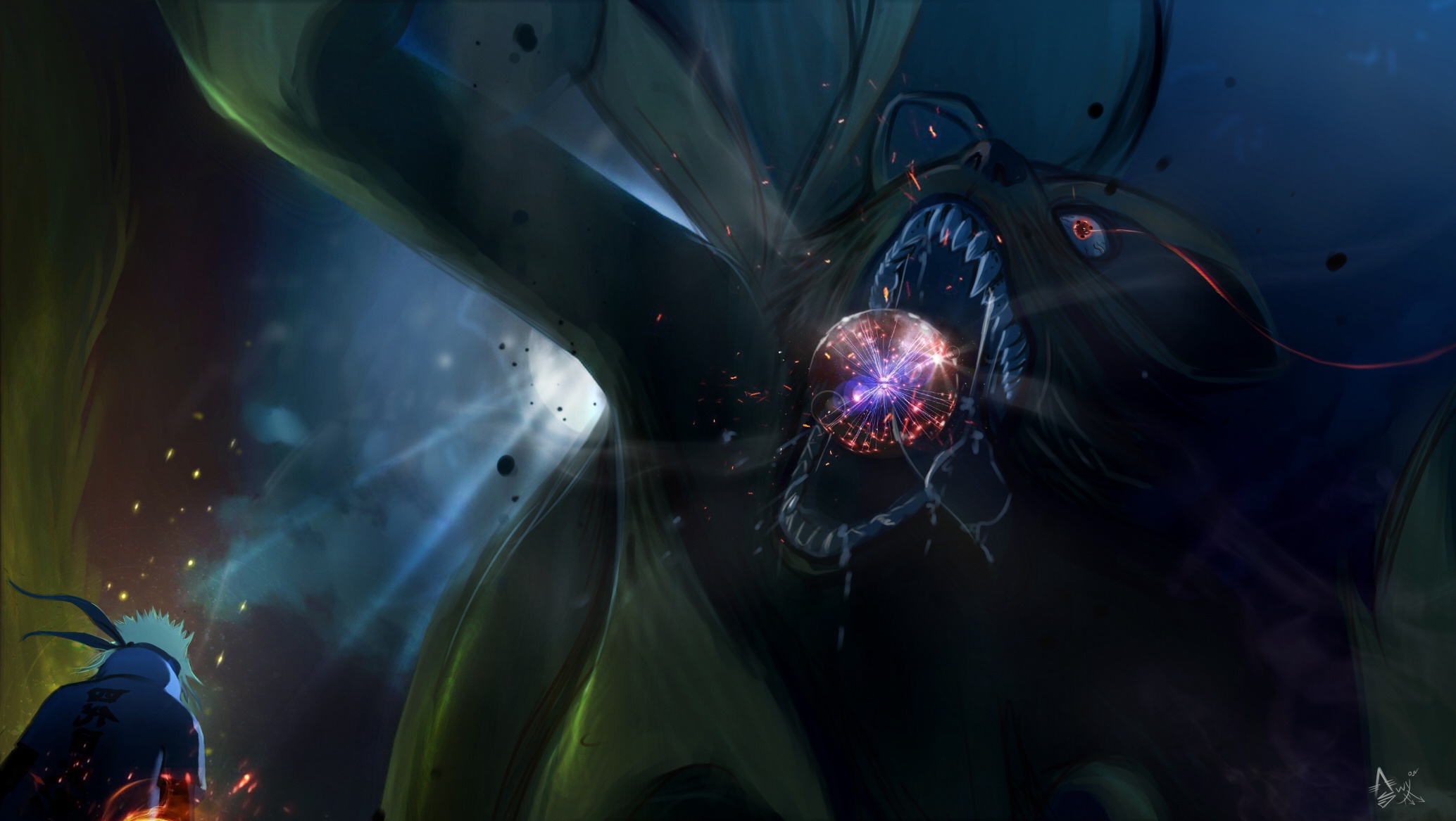 Minato Namikaze fighting the Nine-Tails HD Wallpaper