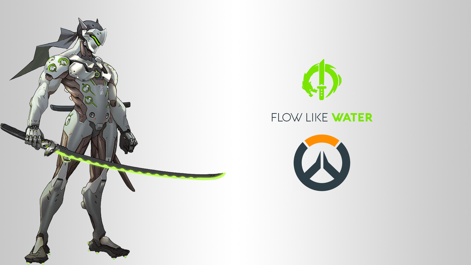 Genji from Overwatch with logos HD Wallpaper