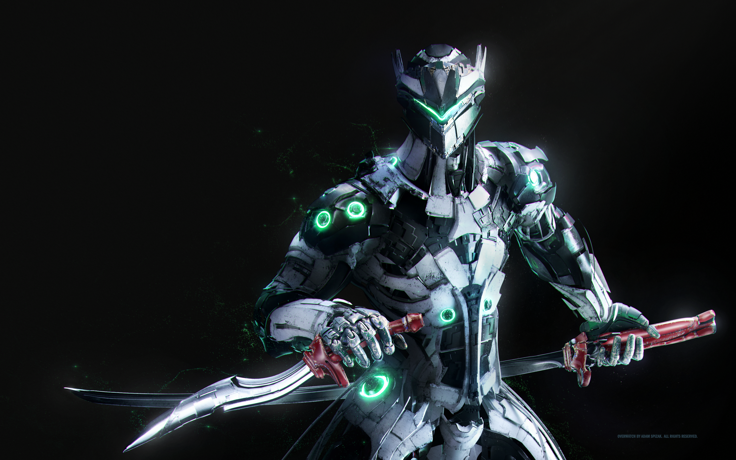 Genji from Overwatch with swords HD Wallpaper