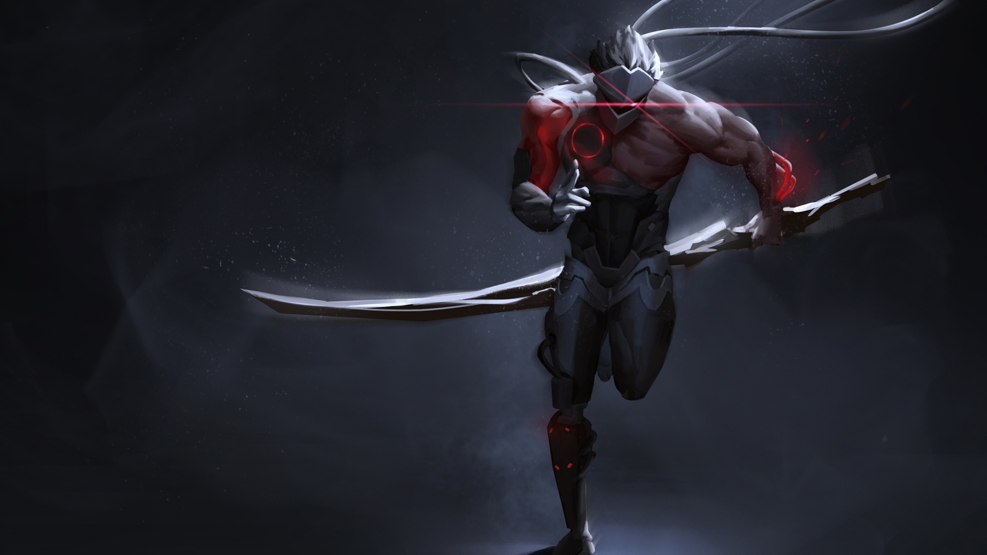 Genji from Overwatch running with swords HD Wallpaper