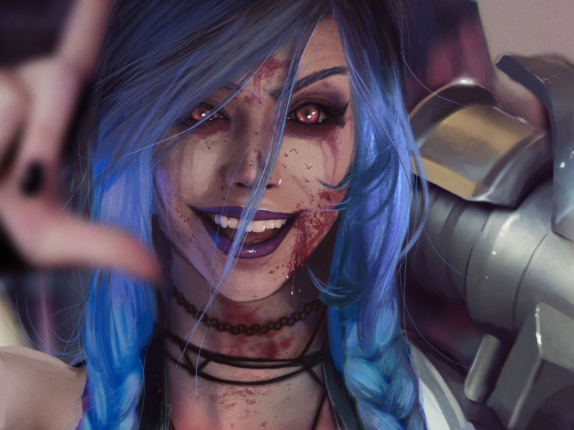 Jinx from League of Legends with blood HD Wallpaper