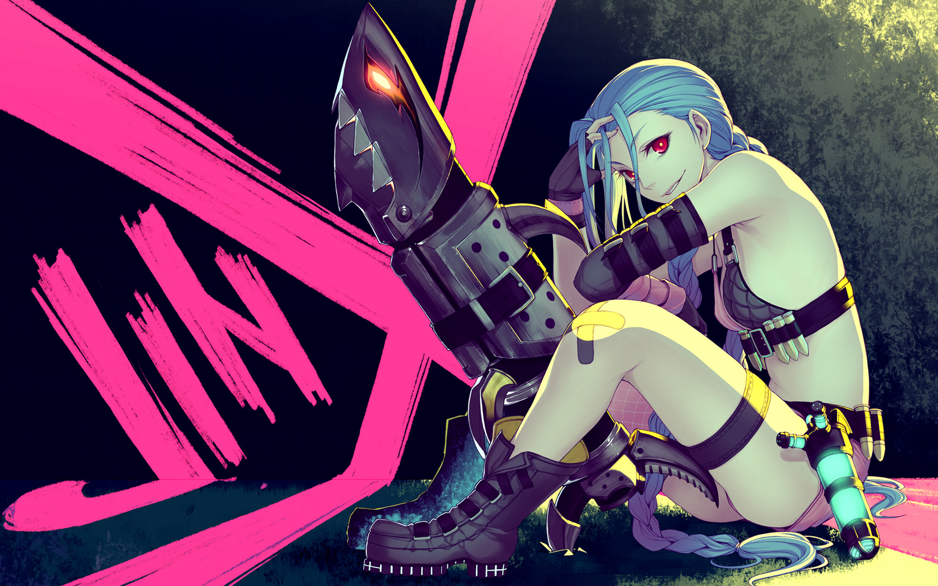 Jinx from League of Legends with Fishbones HD Wallpaper