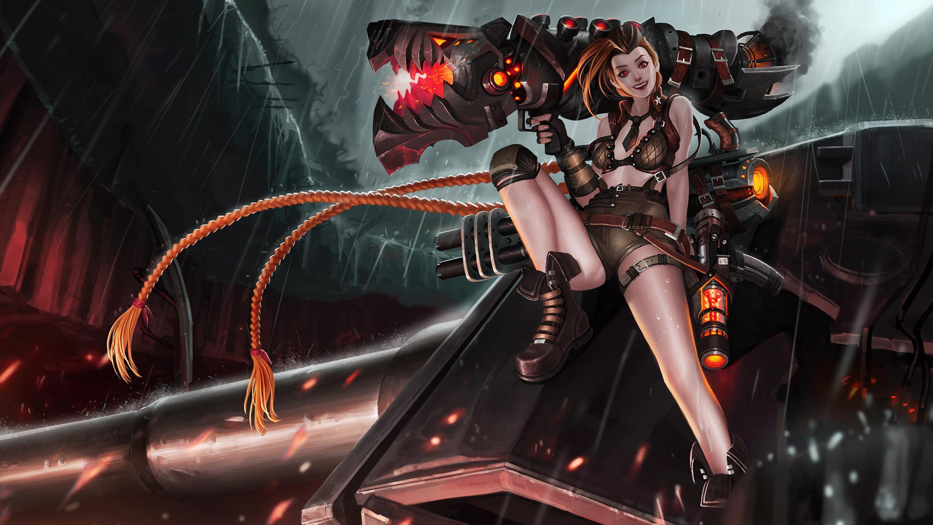 Jinx from League of Legends with large weapon HD Wallpaper