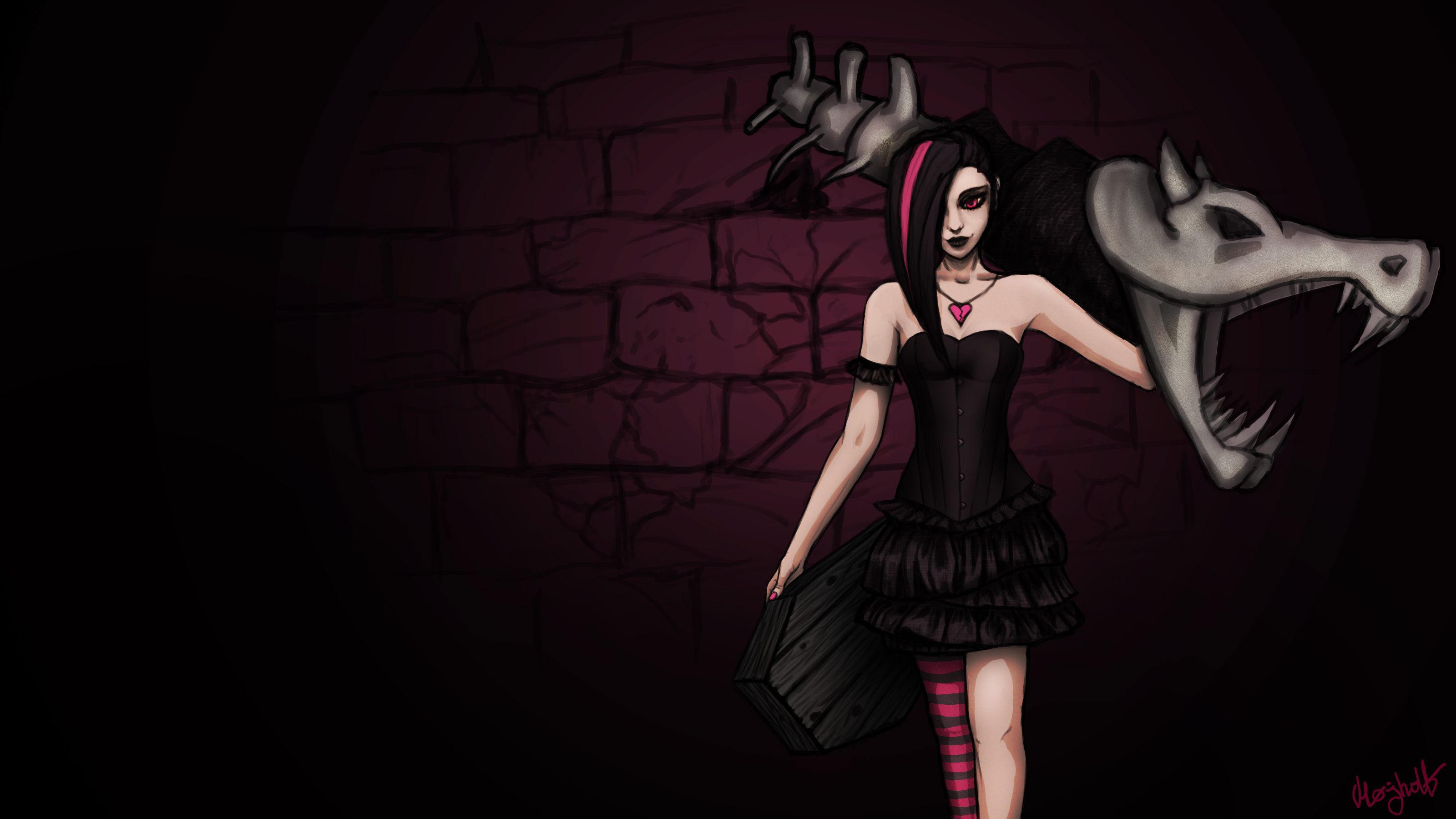 Jinx from League of Legends with a creature HD Wallpaper