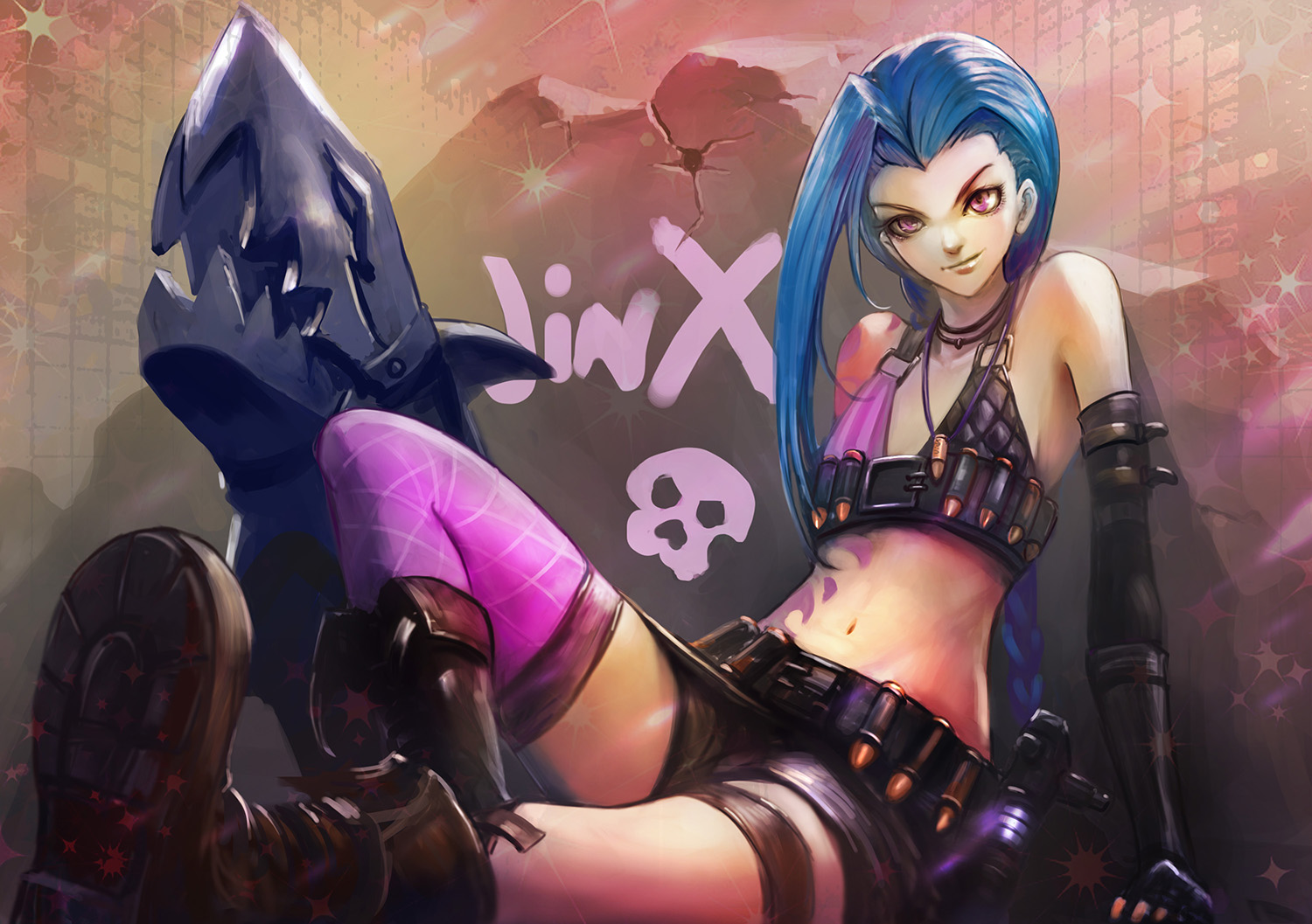 Jinx from League of Legends with Fishbones HD Wallpaper