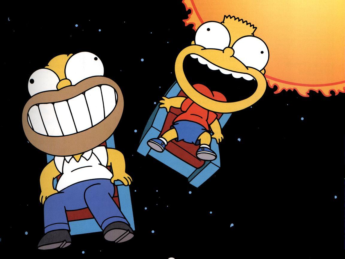 Homer and Bart Simpson in space HD Wallpaper