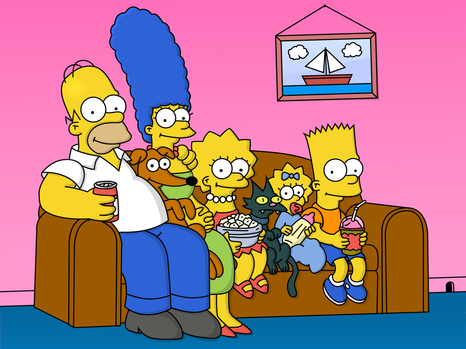 The Simpsons Family on the Couch HD Wallpaper