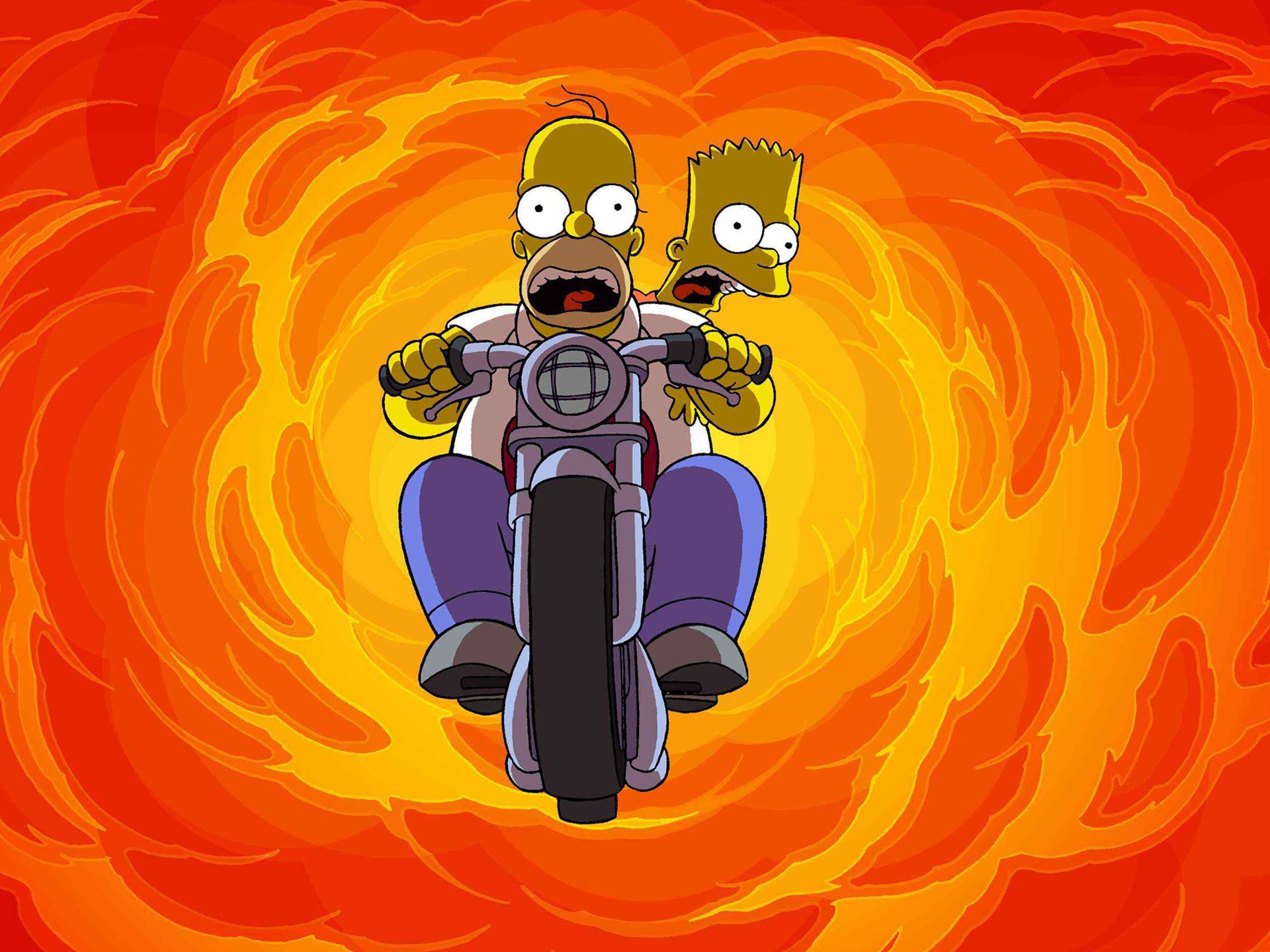 Homer and Bart Simpson on a motorcycle HD Wallpaper
