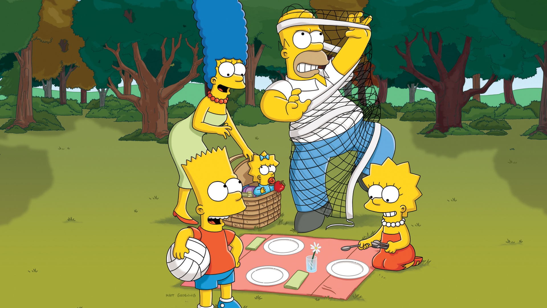 The Simpsons family having a picnic HD Wallpaper