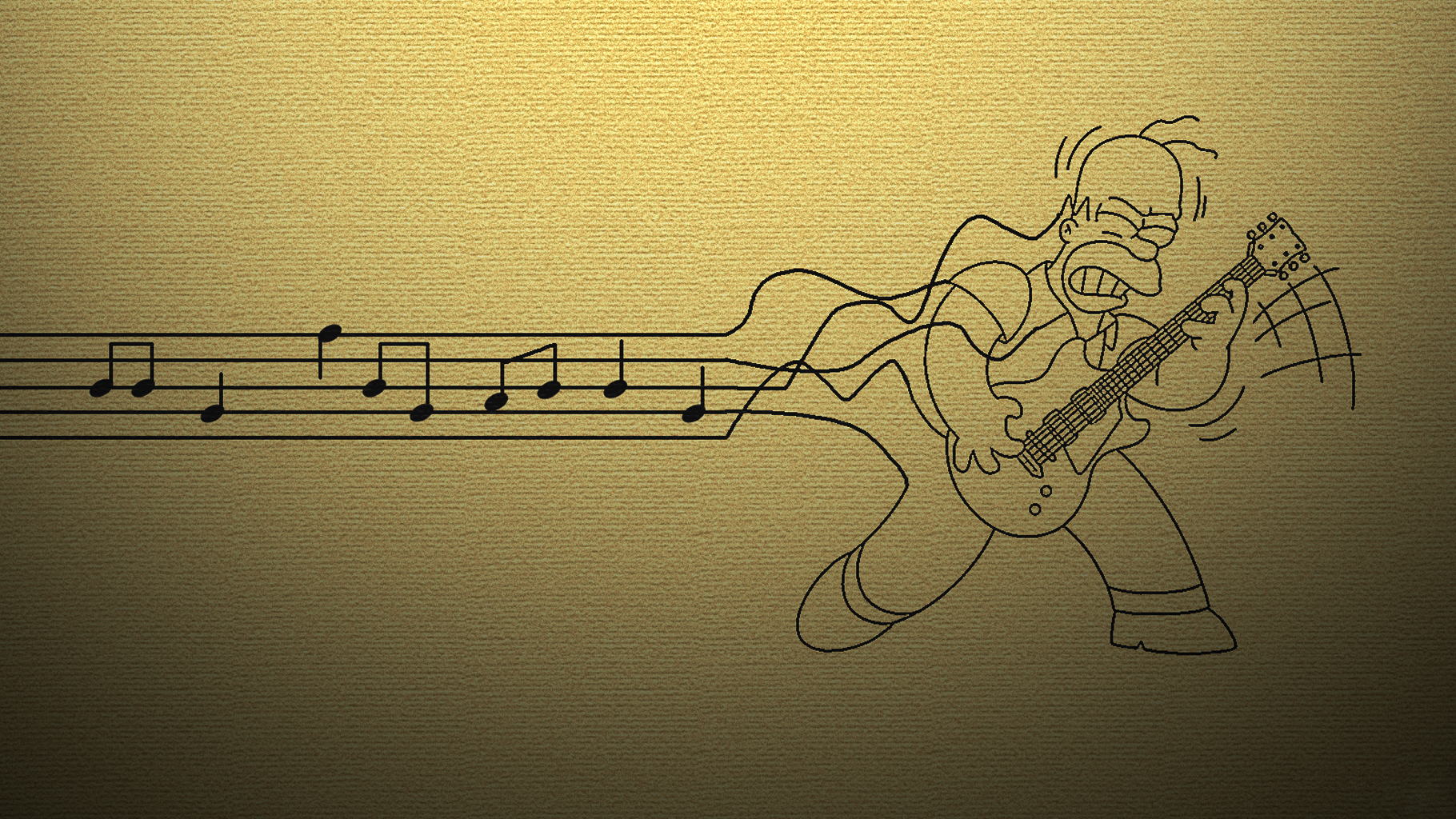 Homer Simpson playing guitar with musical notes HD Wallpaper