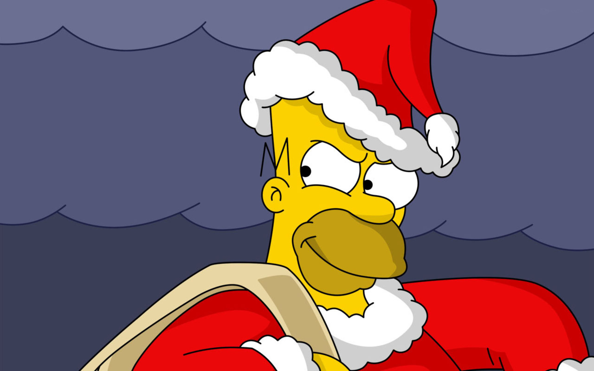 Homer Simpson dressed as Santa Claus HD Wallpaper