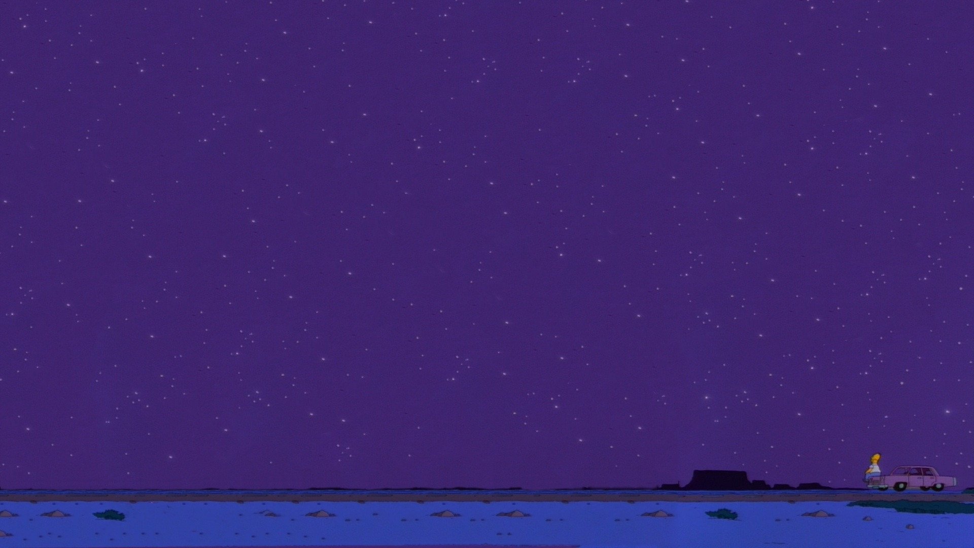 Homer Simpson standing by a car under a starry sky HD Wallpaper