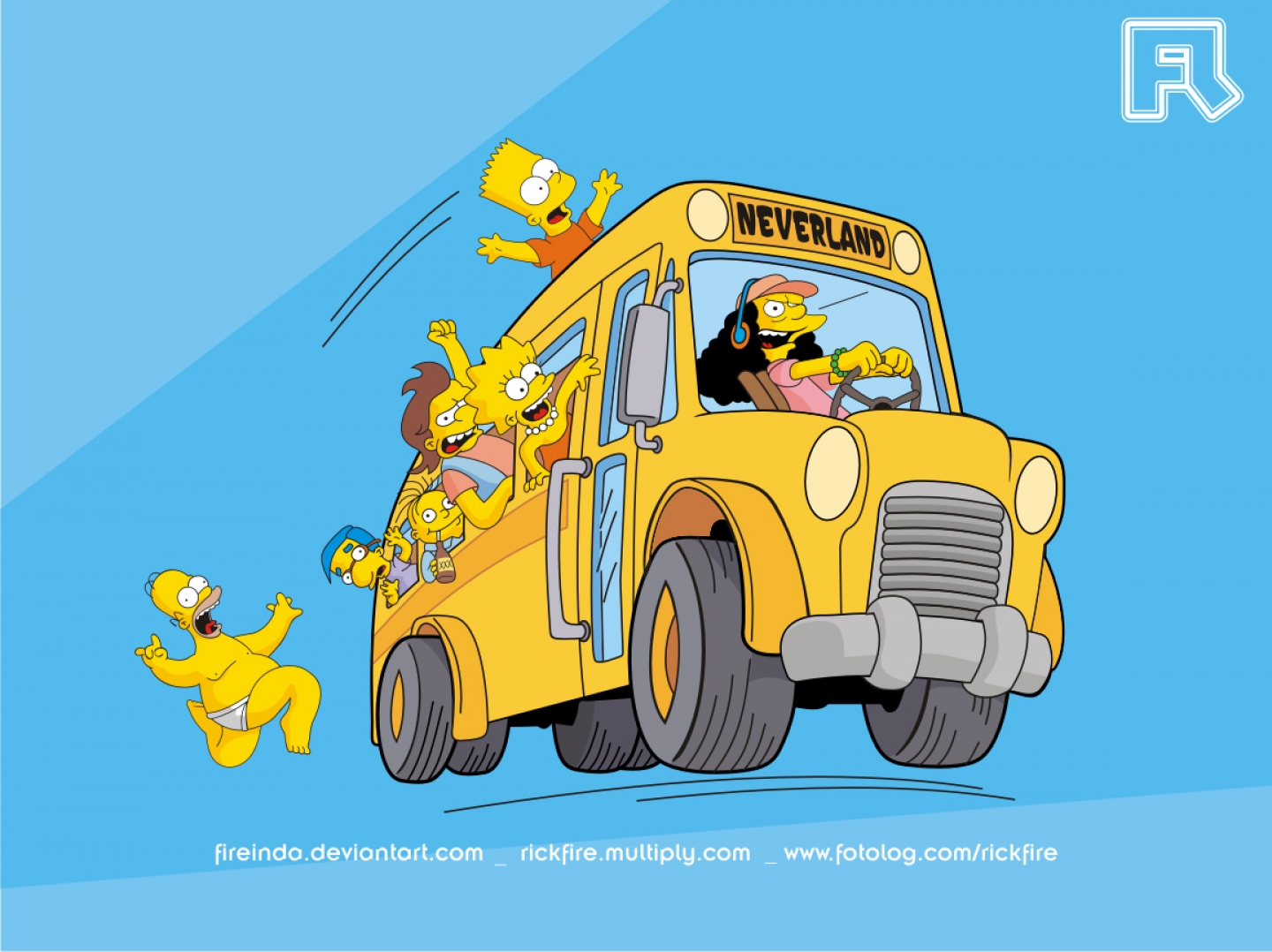 The Simpsons characters on a bus to Neverland HD Wallpaper