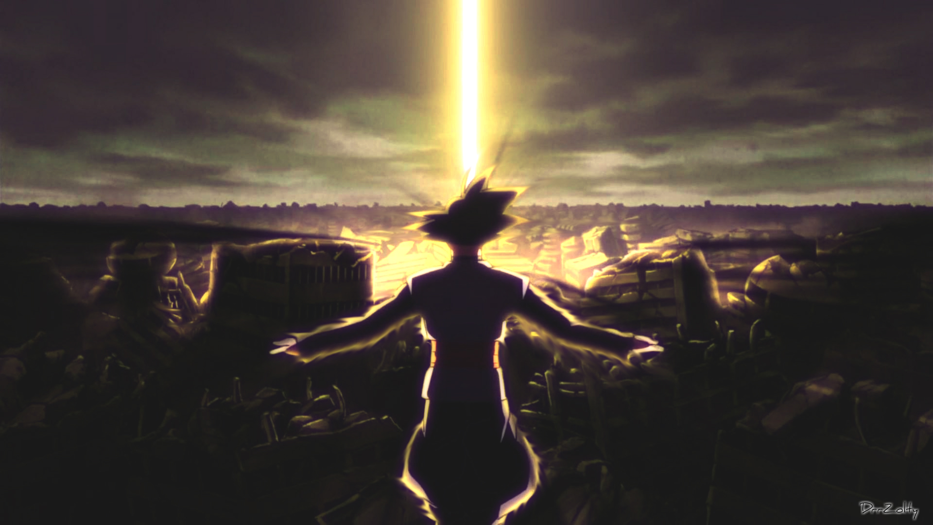 Goku from Dragon Ball in a destroyed city HD Wallpaper