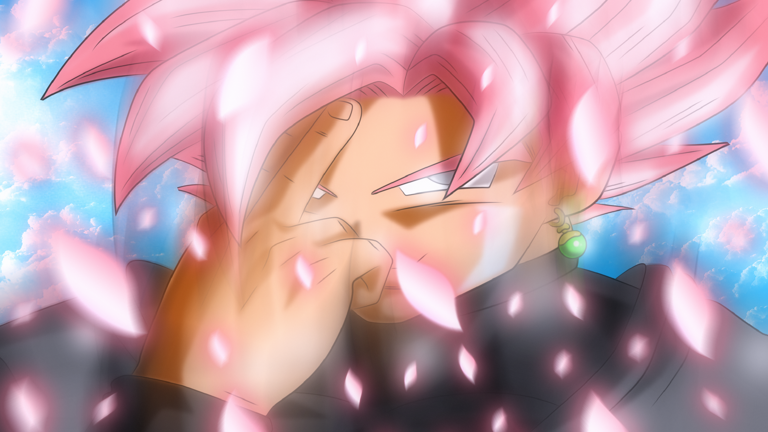 Goku Black from Dragon Ball with pink hair and petals HD Wallpaper