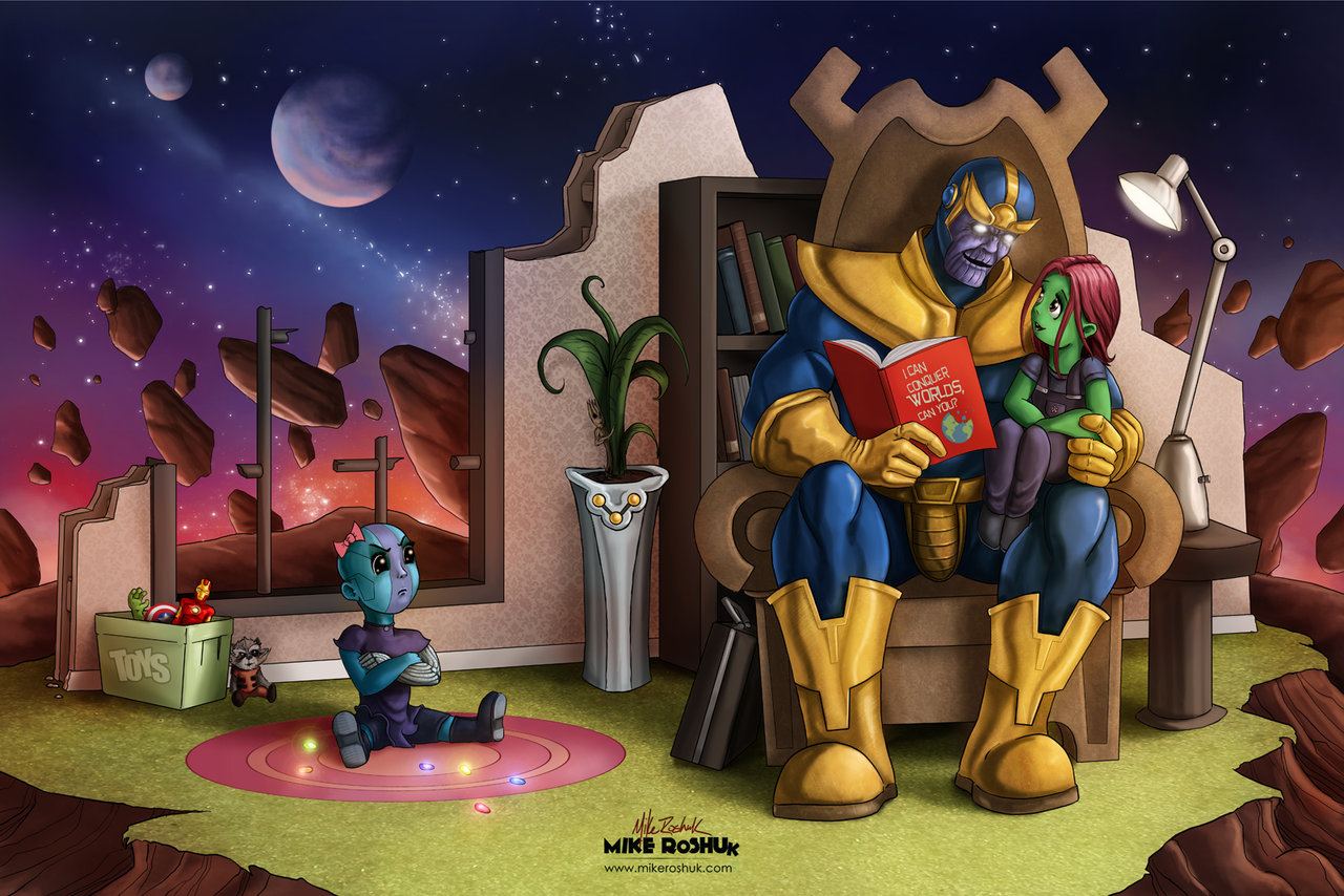 Thanos reading to Gamora and Nebula from Marvel Comics HD Wallpaper