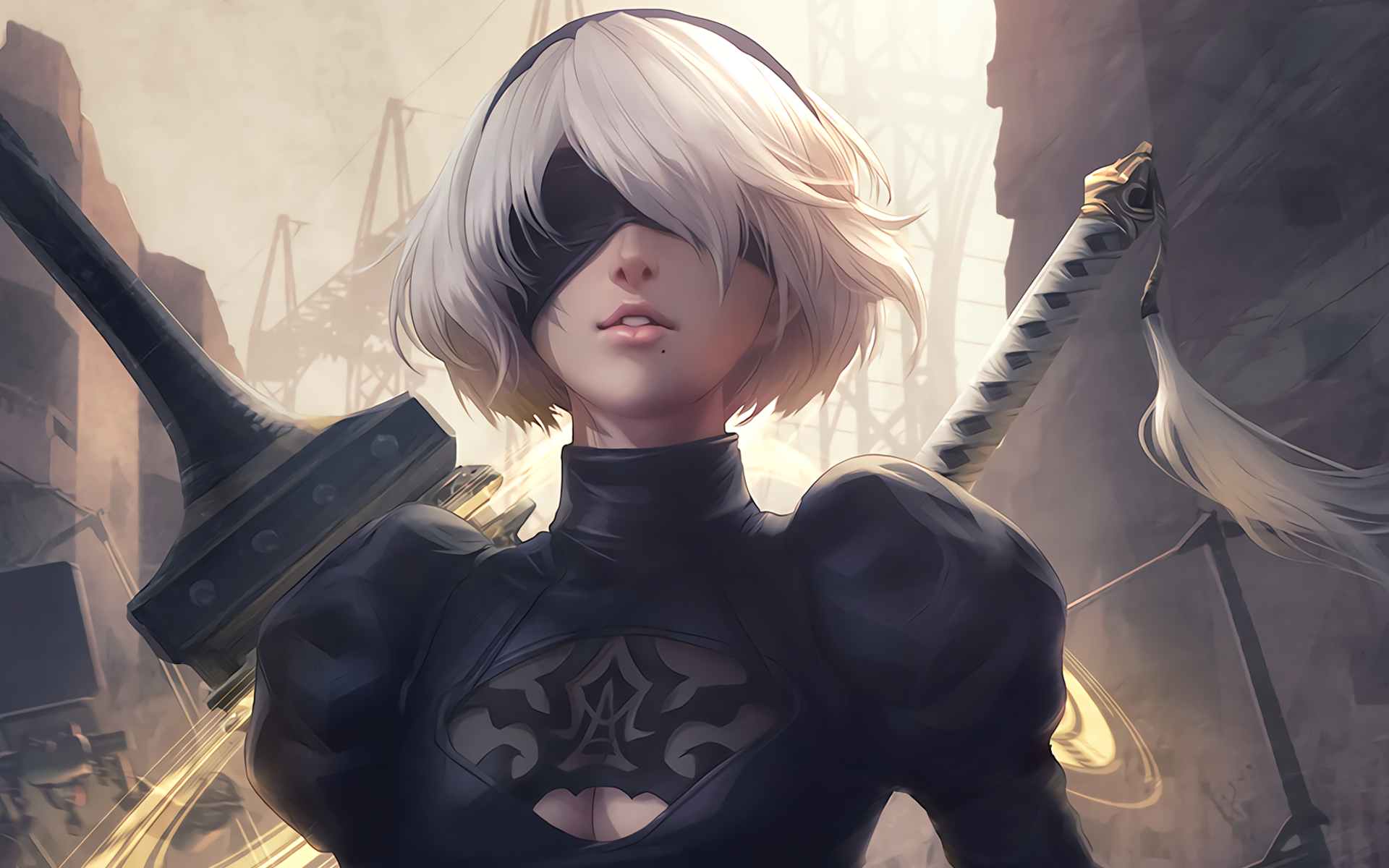 2B from NieR: Automata with swords HD Wallpaper