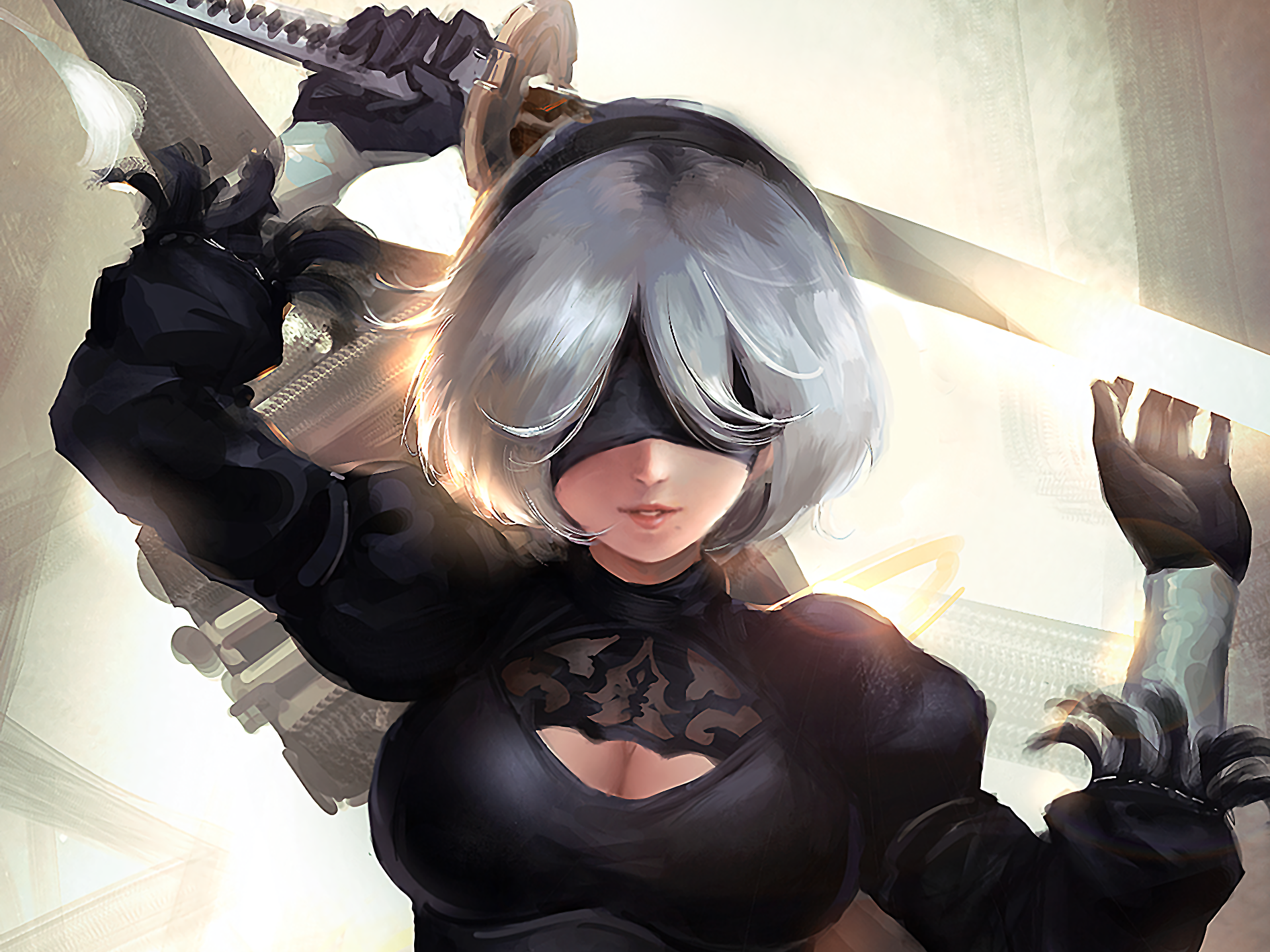 2B from NieR: Automata holding a sword HD Wallpaper