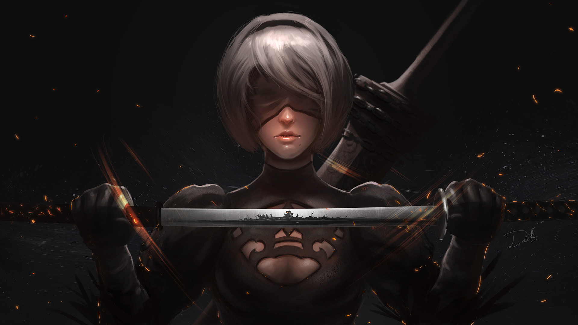 2B from NieR: Automata holding a sword HD Wallpaper