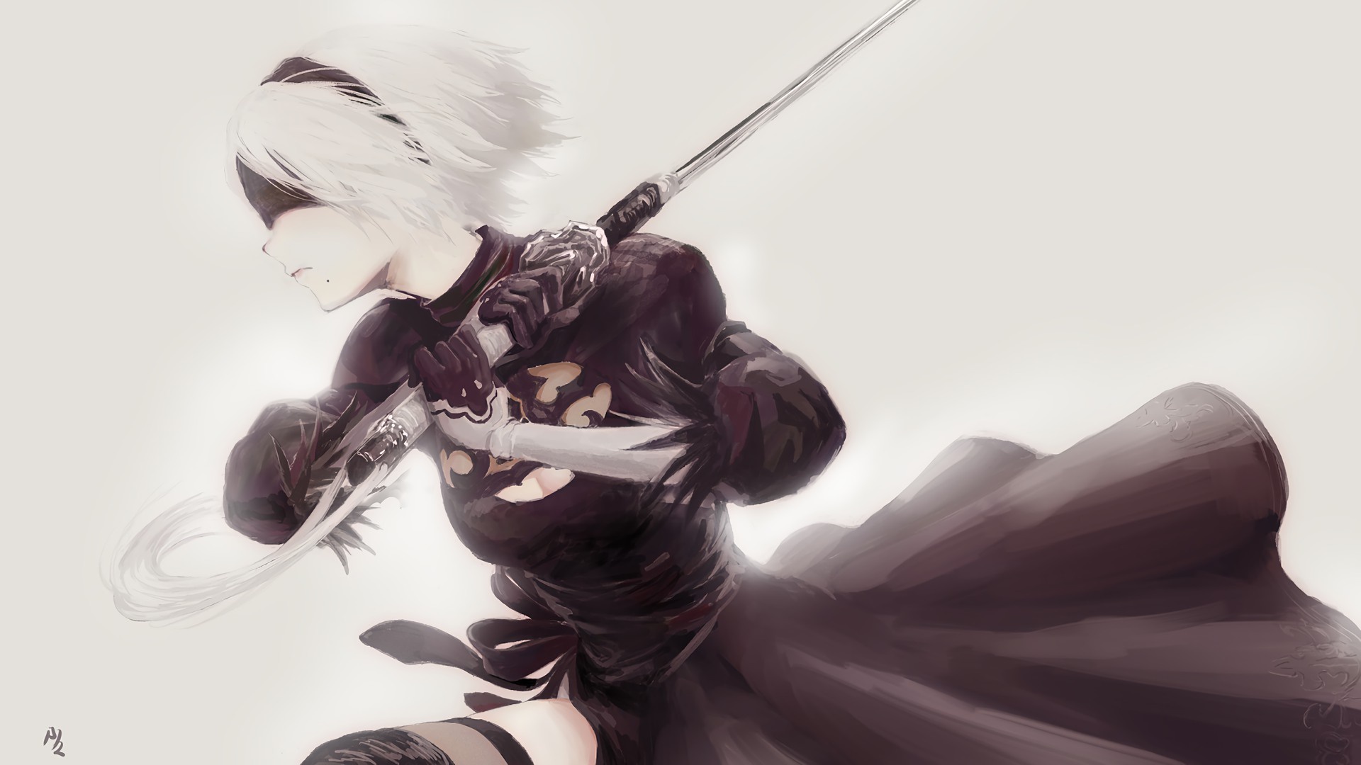 2B from NieR: Automata holding a sword HD Wallpaper