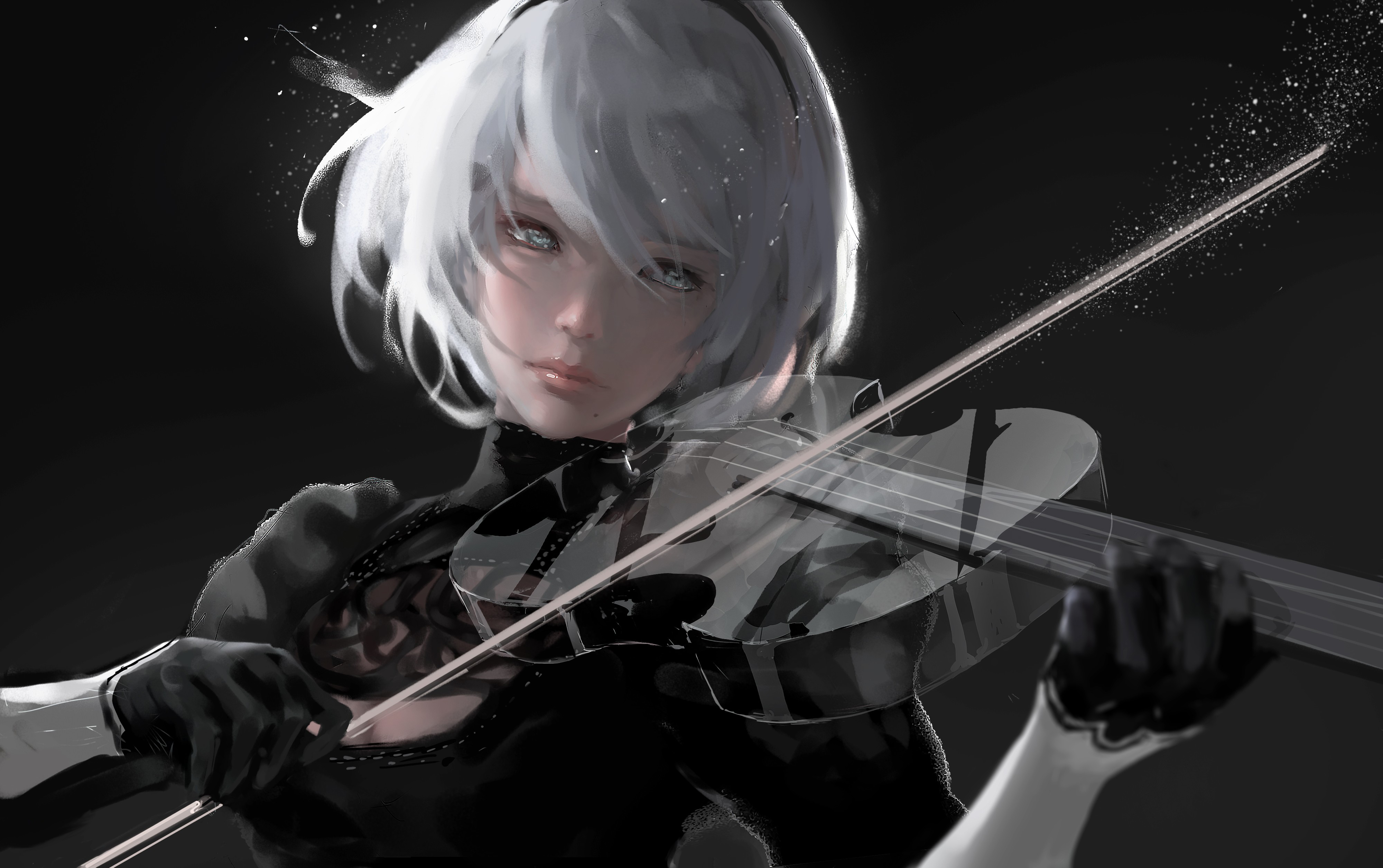 2B from NieR:Automata playing the violin HD Wallpaper