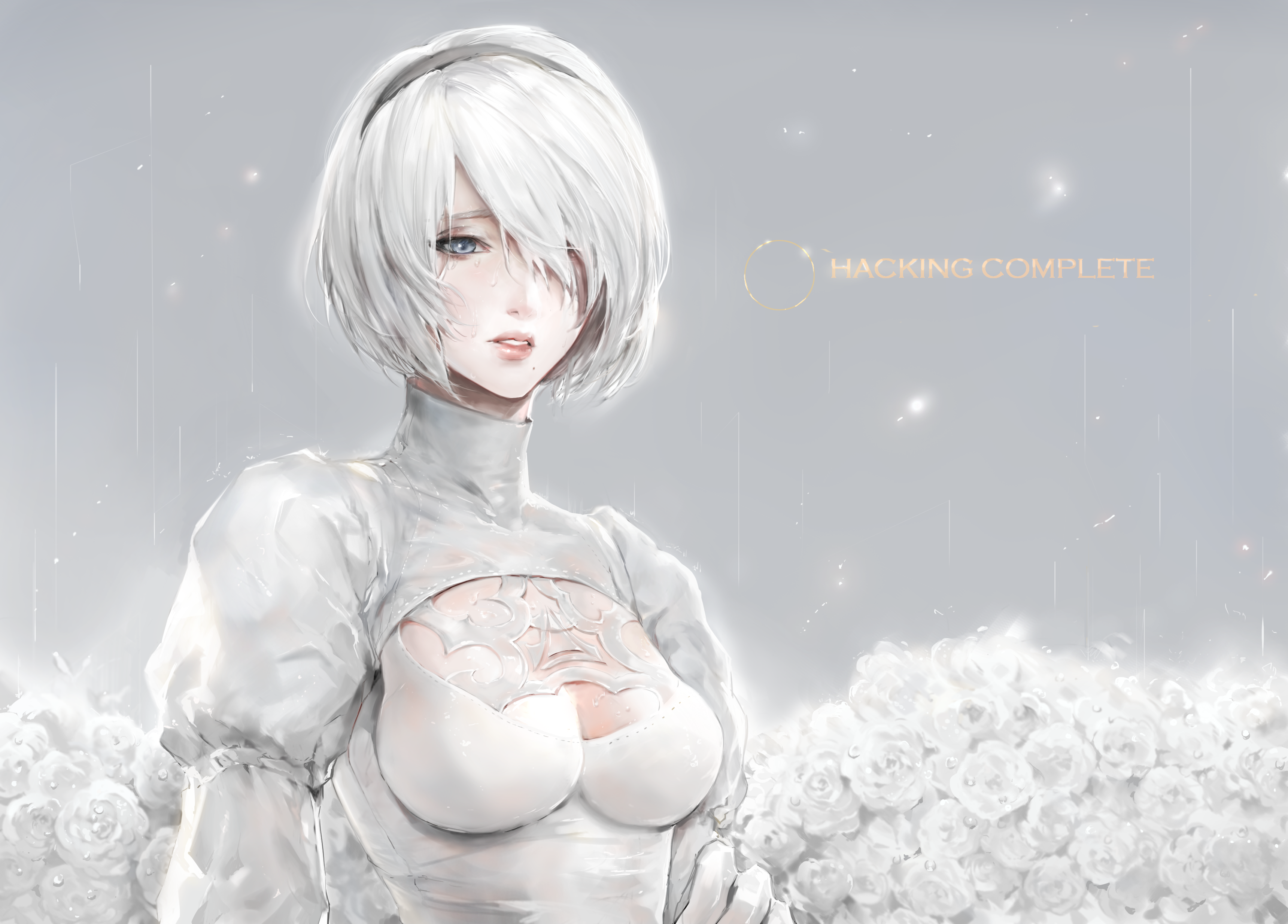 2B from NieR:Automata in white dress HD Wallpaper