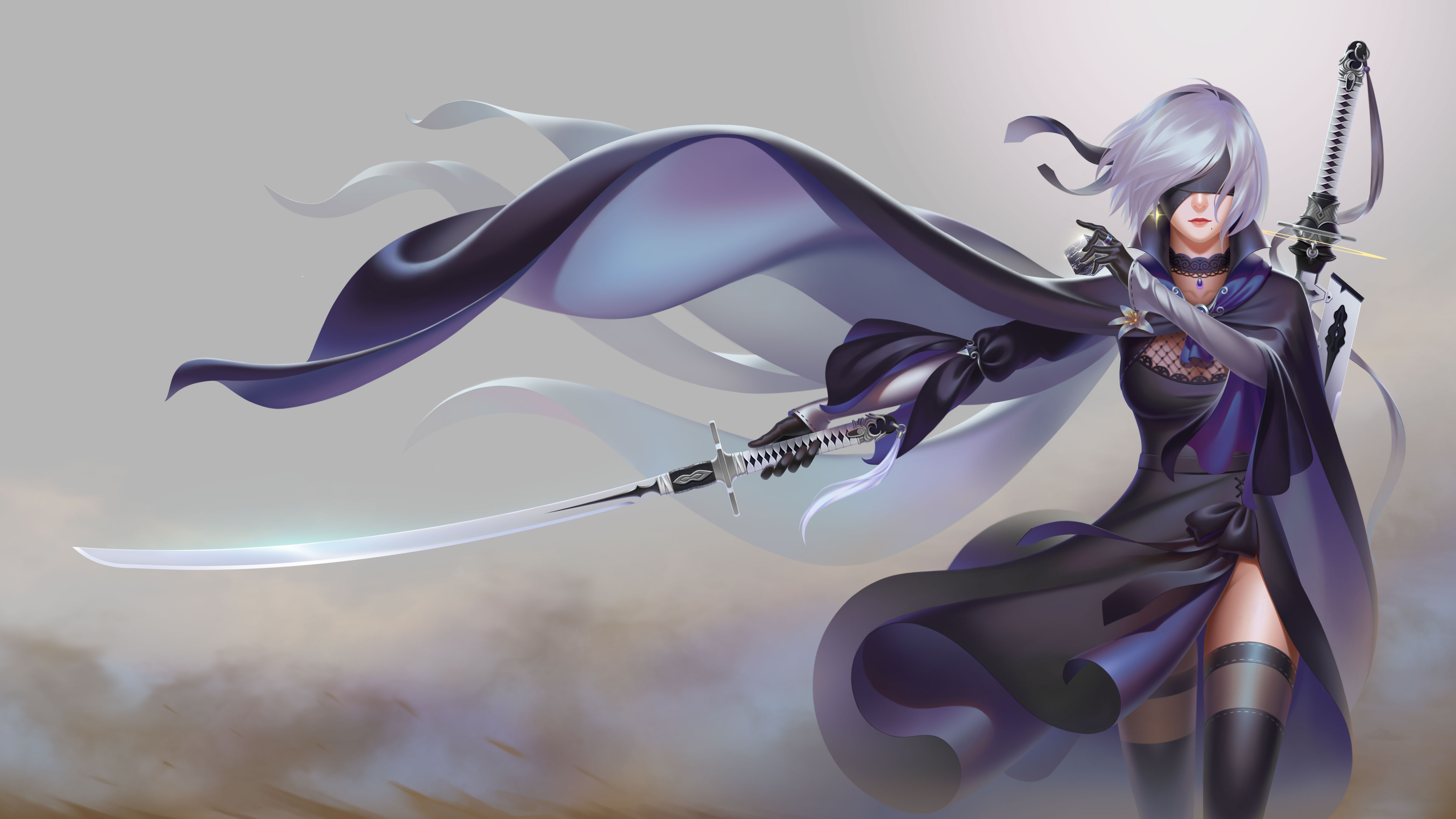 2B from NieR:Automata with swords HD Wallpaper