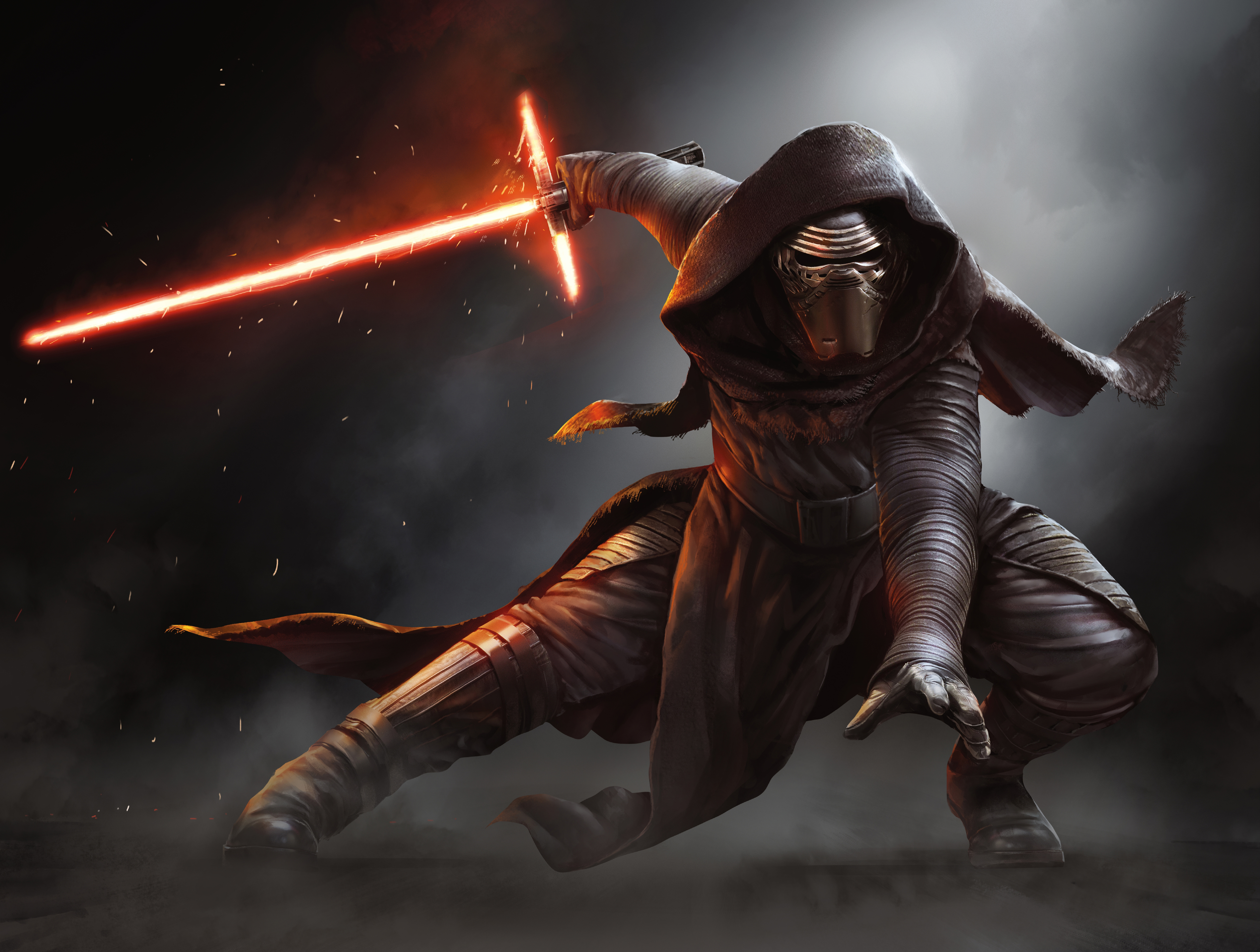 Kylo Ren from Star Wars with red lightsaber HD Wallpaper