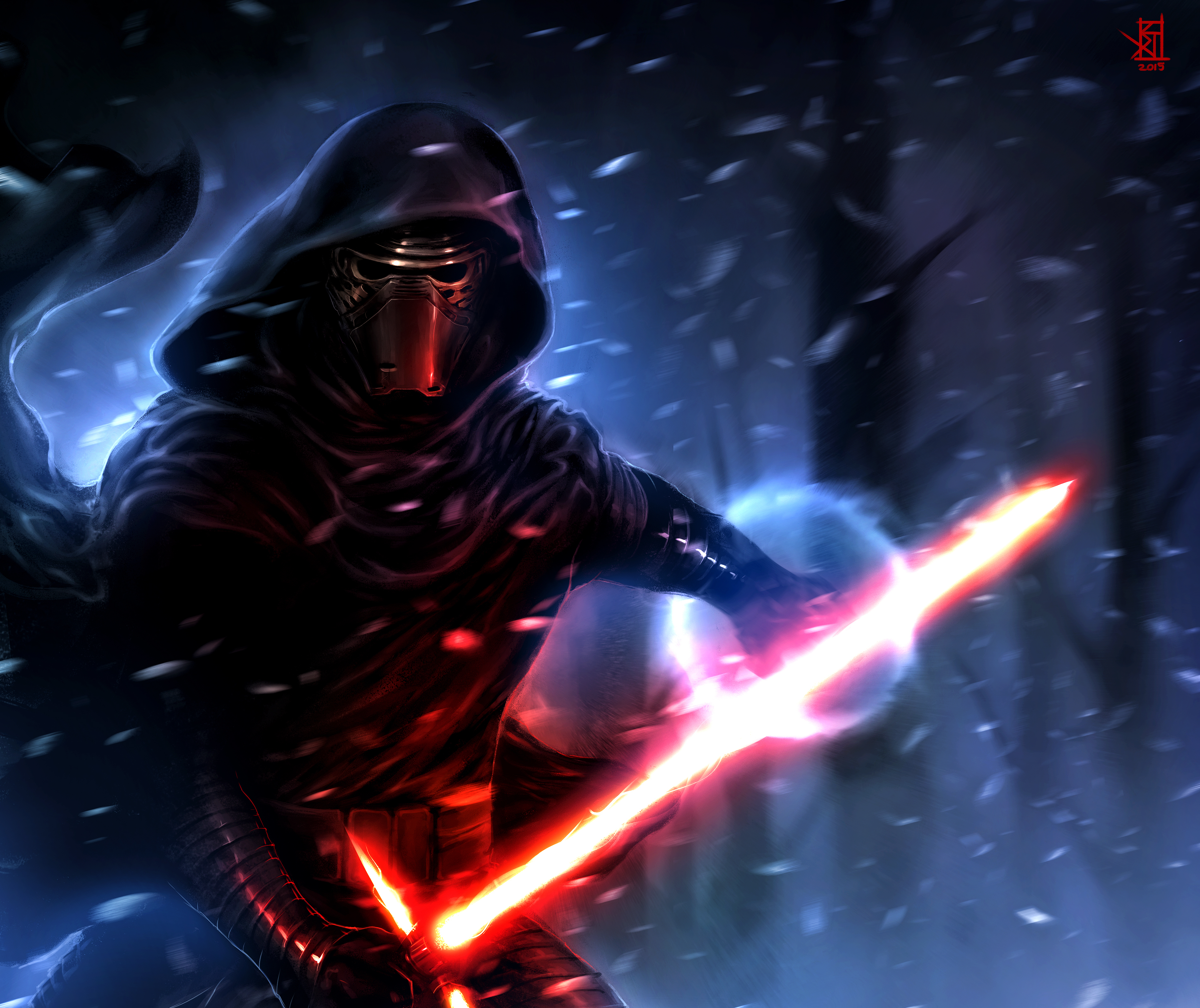 Kylo Ren from Star Wars with a lightsaber HD Wallpaper