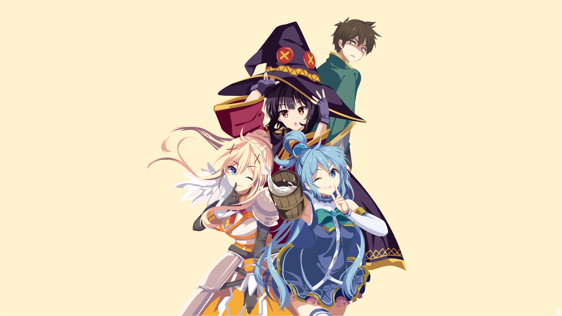 Aqua, Darkness, Megumin, and Kazuma from KonoSuba HD Wallpaper