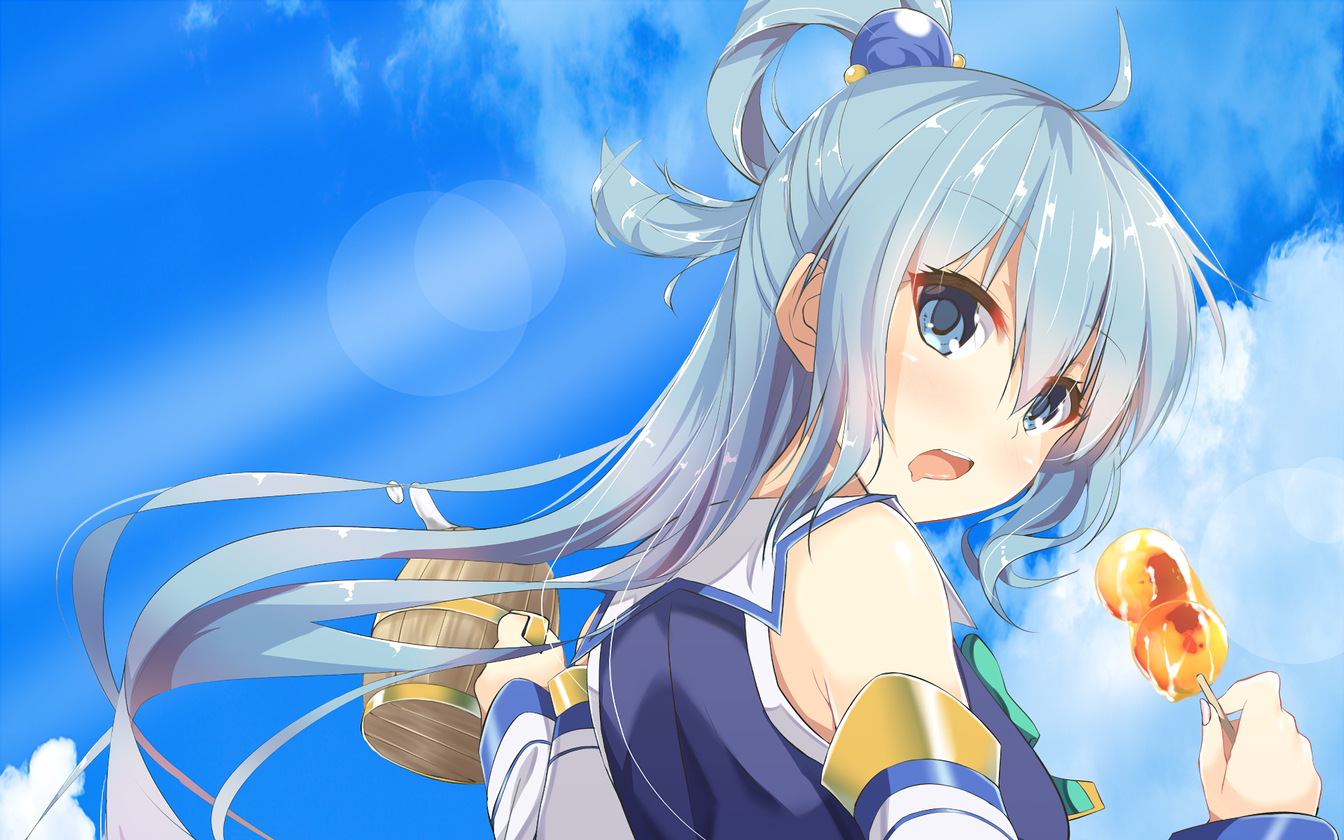 Aqua from KonoSuba eating dango HD Wallpaper